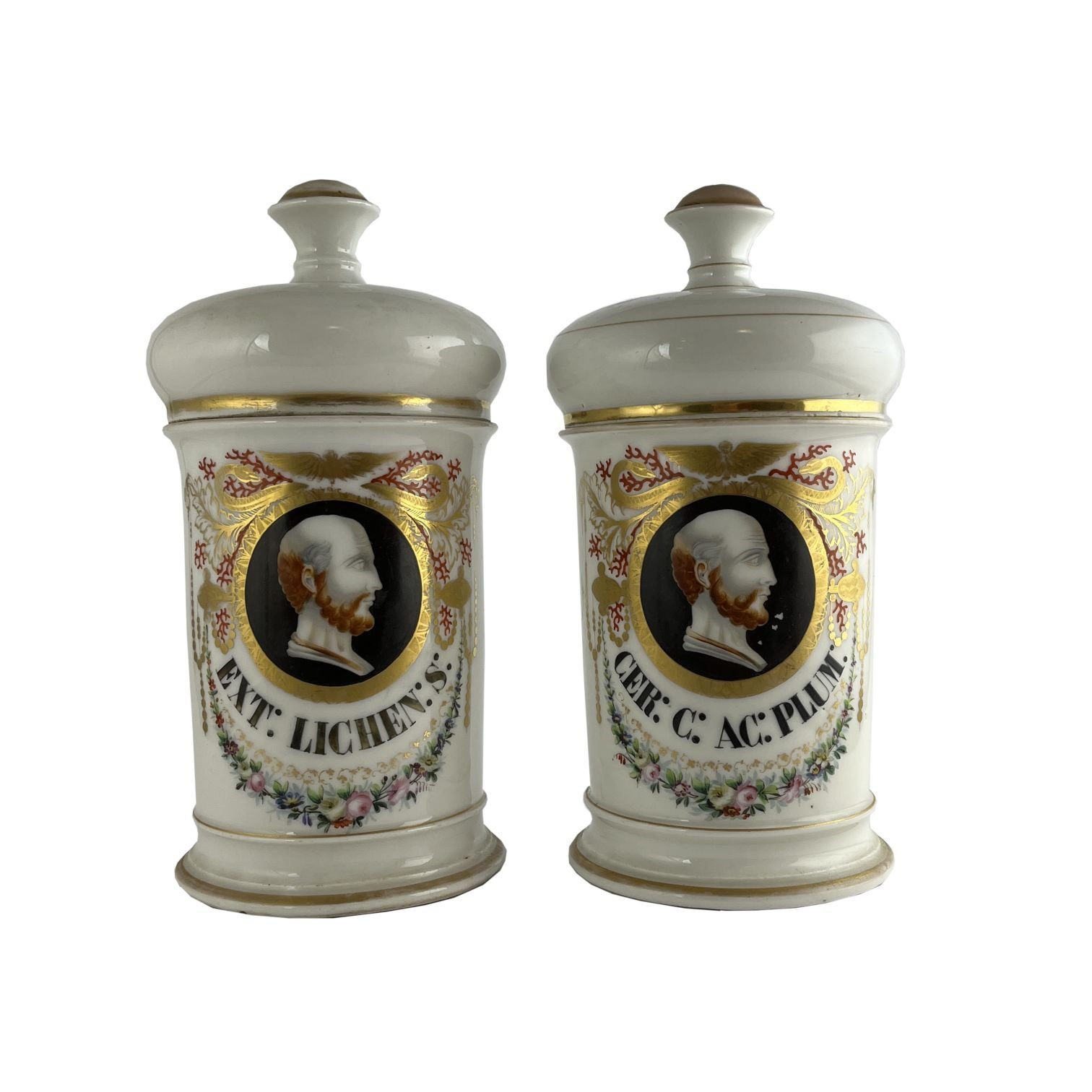 Par de frascos de farmacia en porcelana