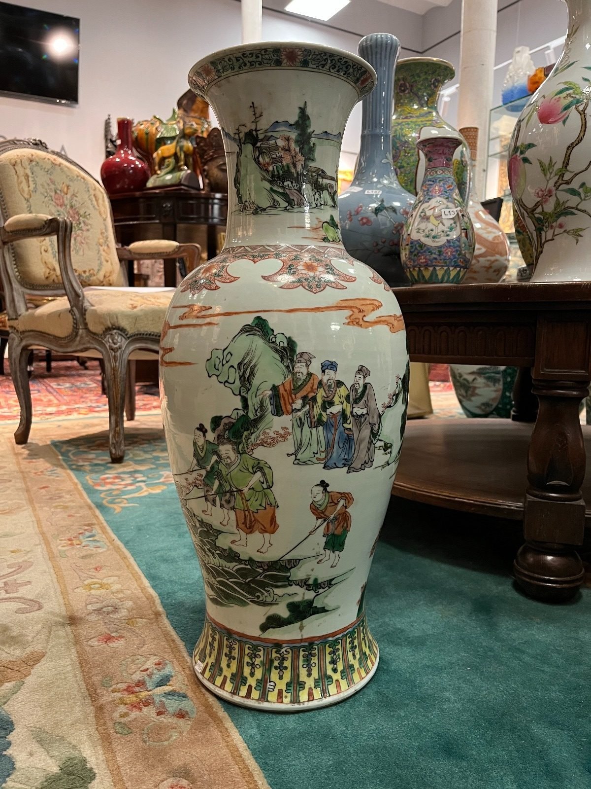 Jarrón chino en porcelana familia verde