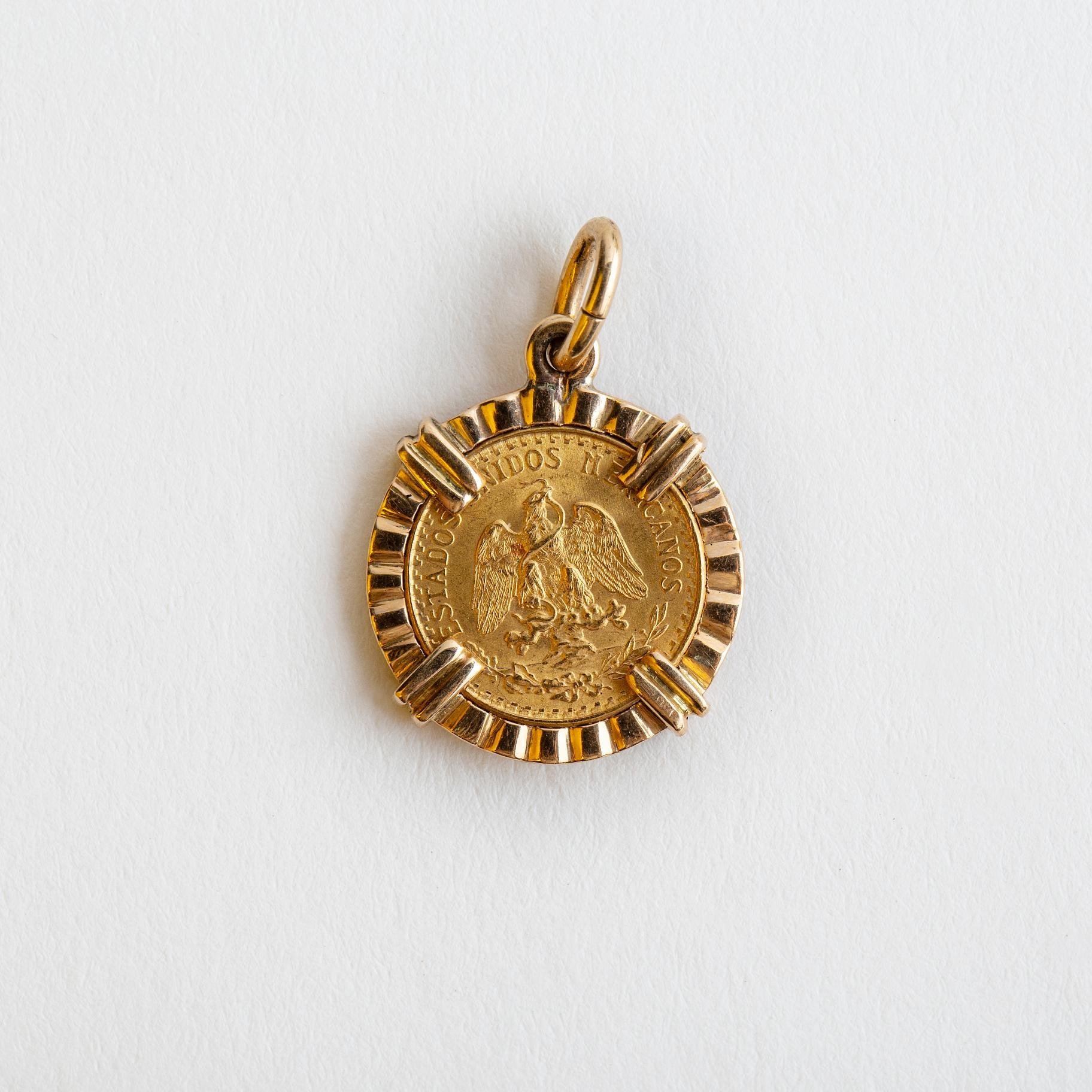 Colgante oro 18 K y moneda mexicana