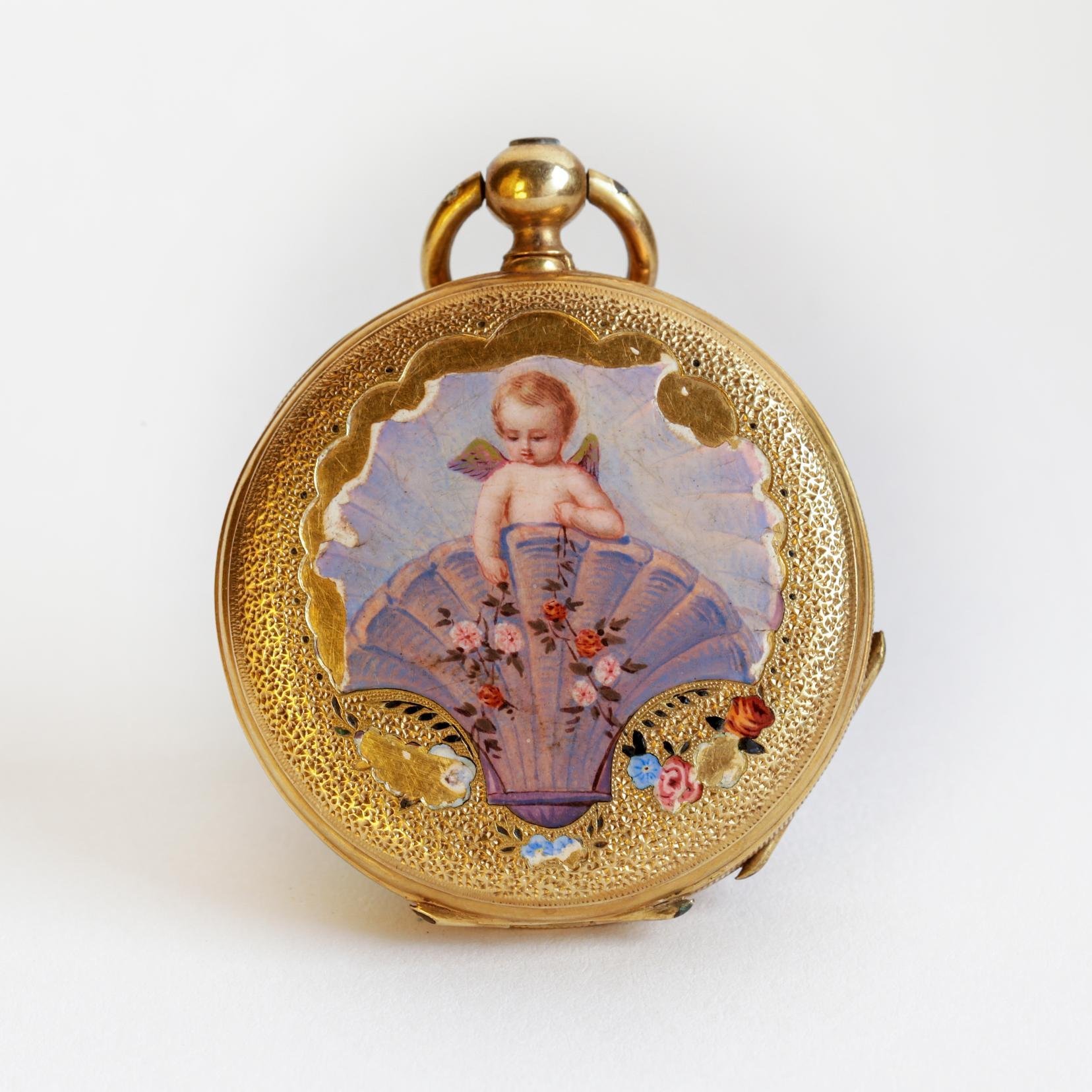 Reloj de bolsillo châtelaine oro 18 y esmalte - Imagen 2