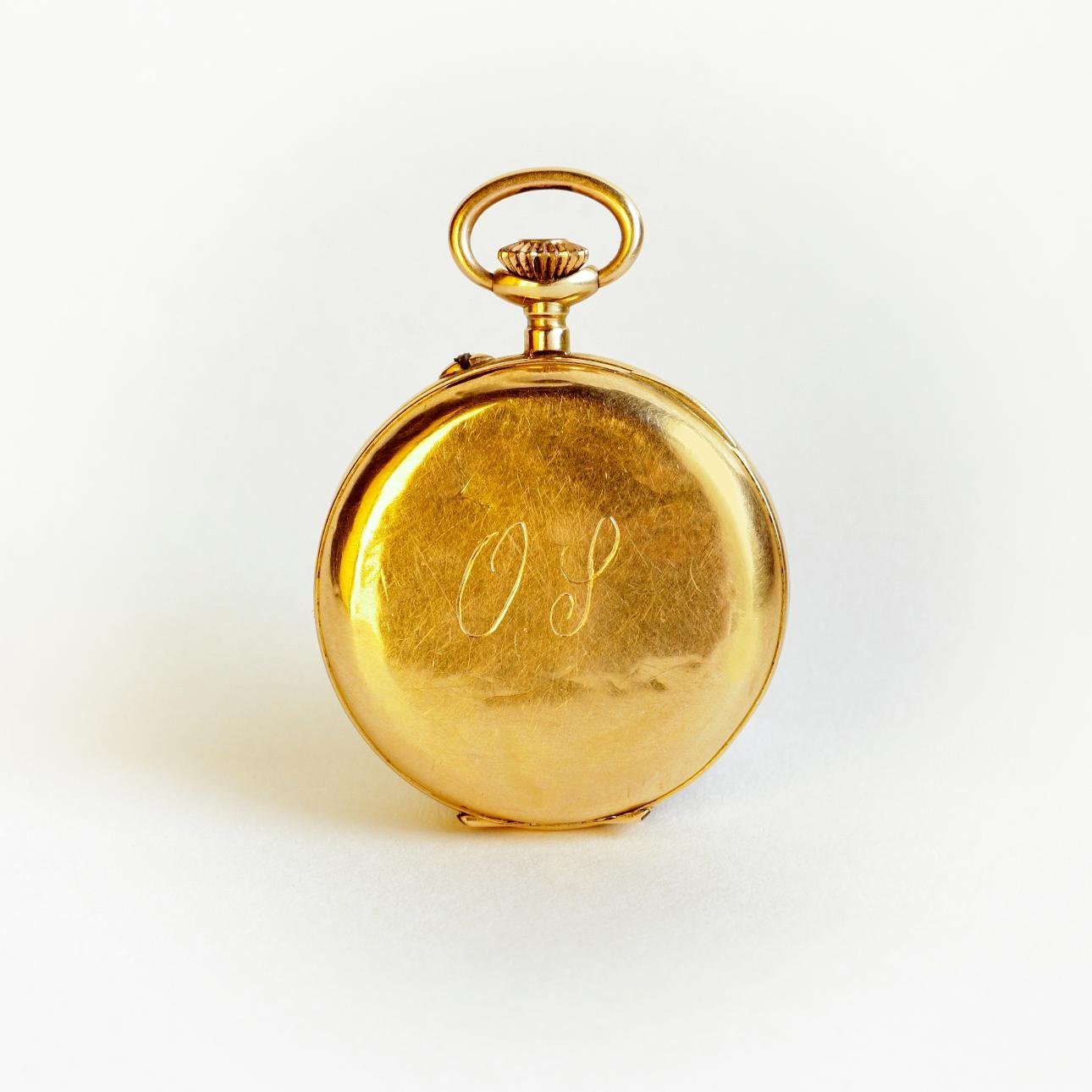 Reloj de bolsillo châtelaine oro 18 K, esmalte y diamantes - Imagen 2