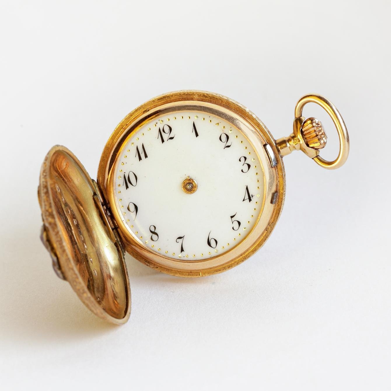 Reloj de bolsillo châtelaine oro 18 K, esmalte y diamantes - Imagen 5