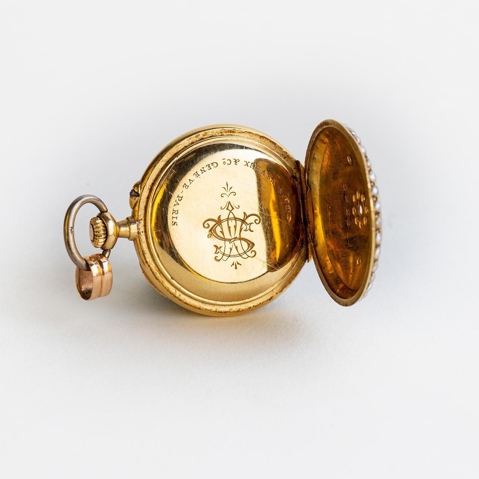 Reloj châtelaine de bolsillo oro 18 K, esmalte y diamantes - Imagen 4