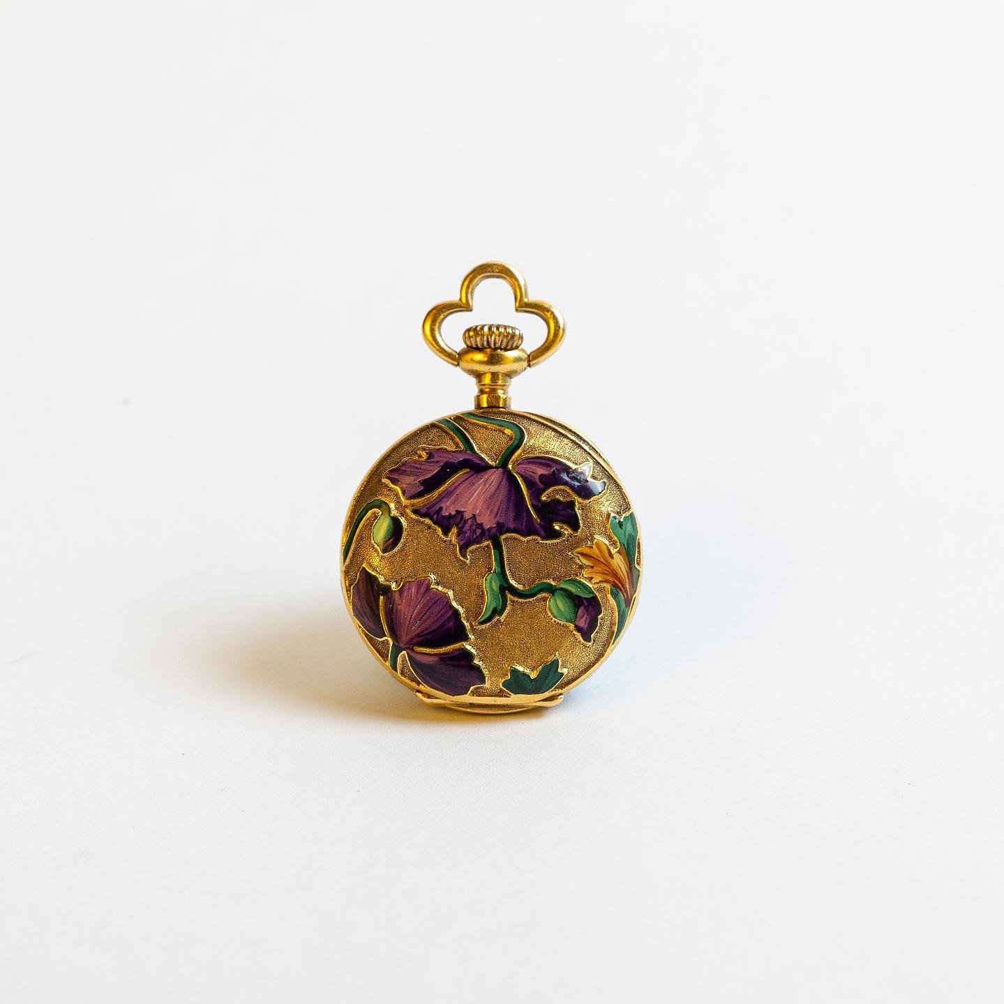 Reloj châtelaine oro 18 K y esmalte - Imagen 2