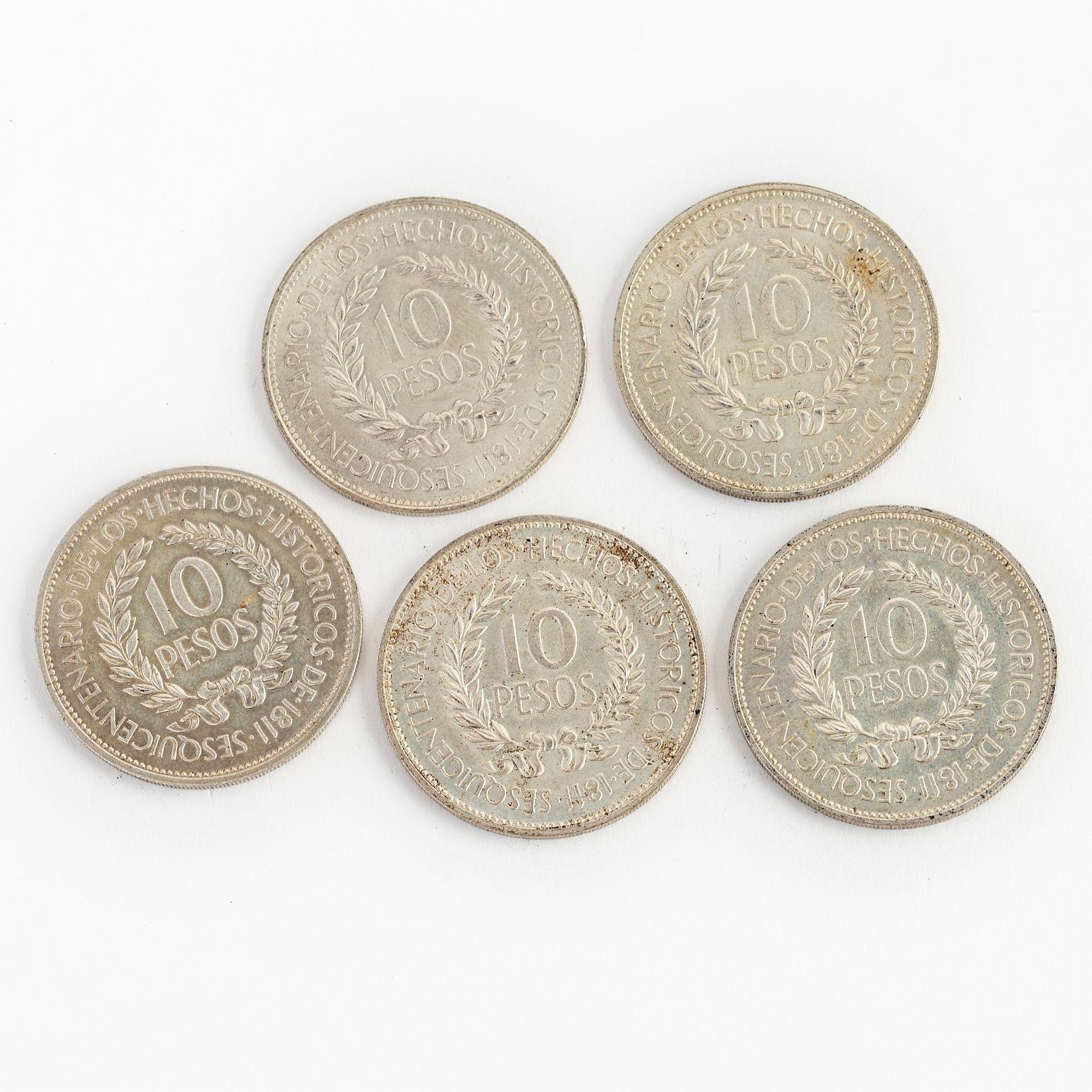 5 monedas uruguayas en plata