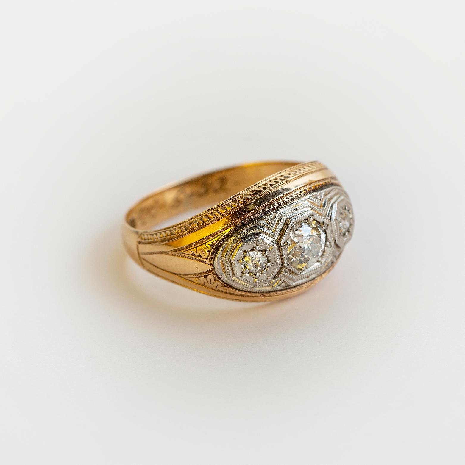 Anillo art decó en oro 18 K y brillantes - Imagen 2