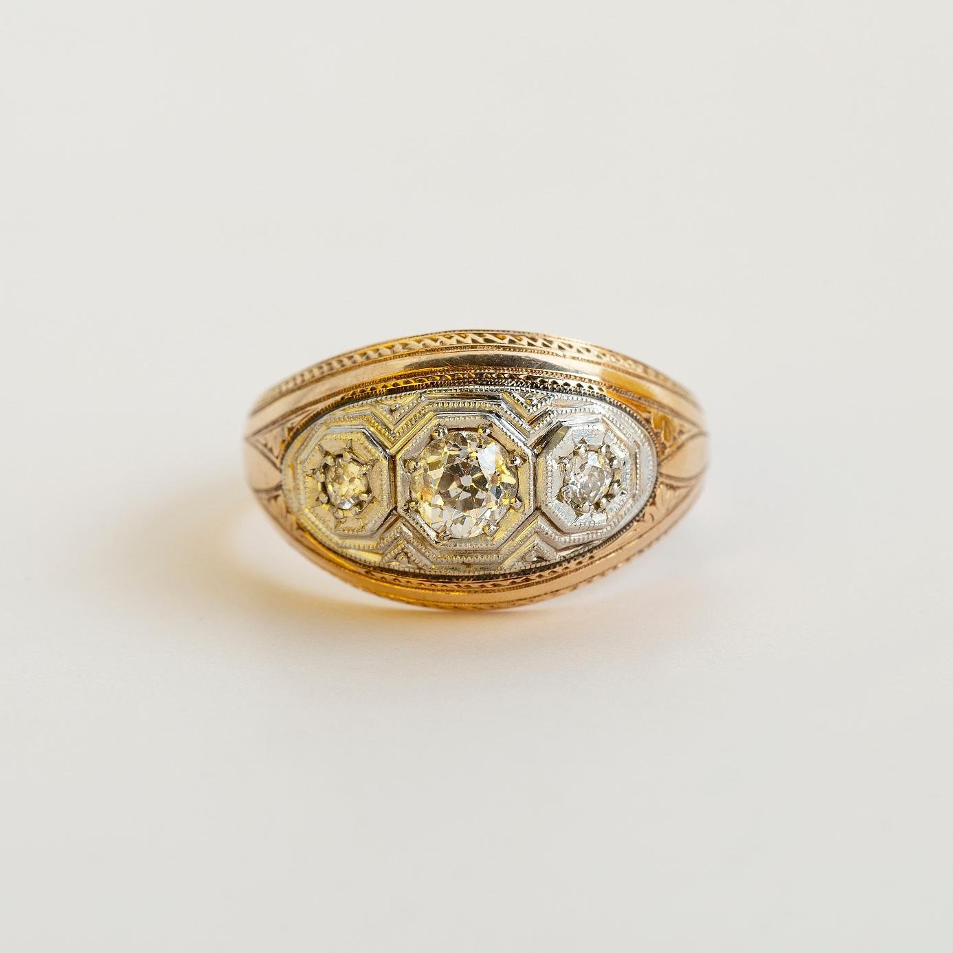 Anillo art decó en oro 18 K y brillantes - Imagen 3