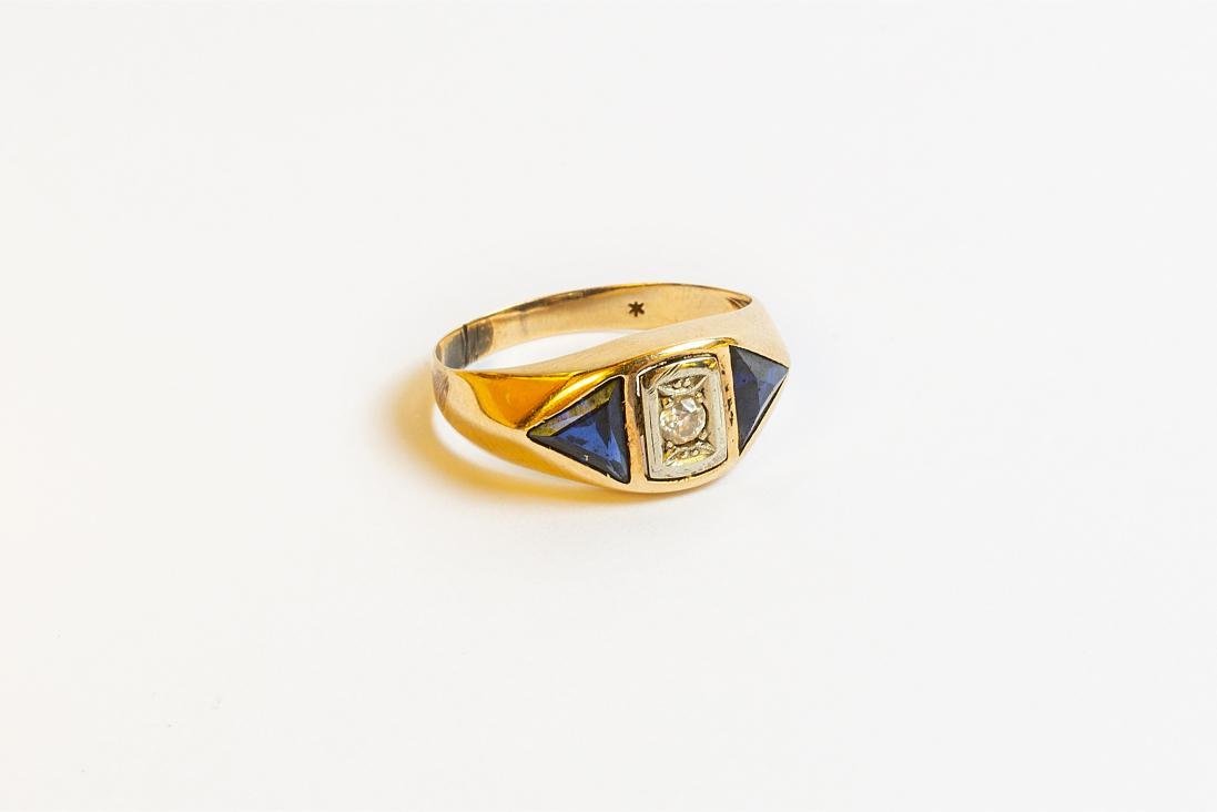 Anillo art decó oro, brillante y zafiros - Imagen 2