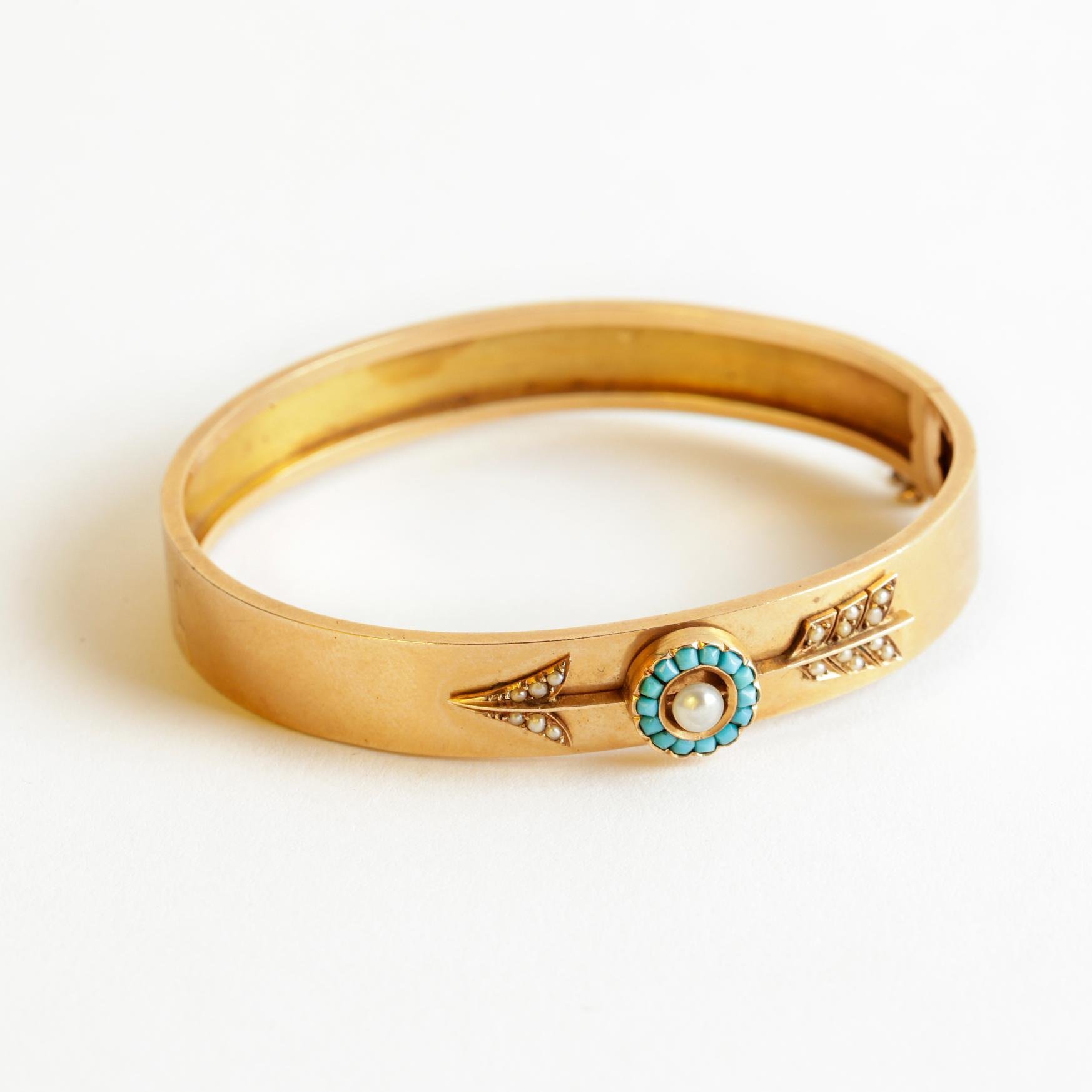 Pulsera en oro, perlas y turquesas