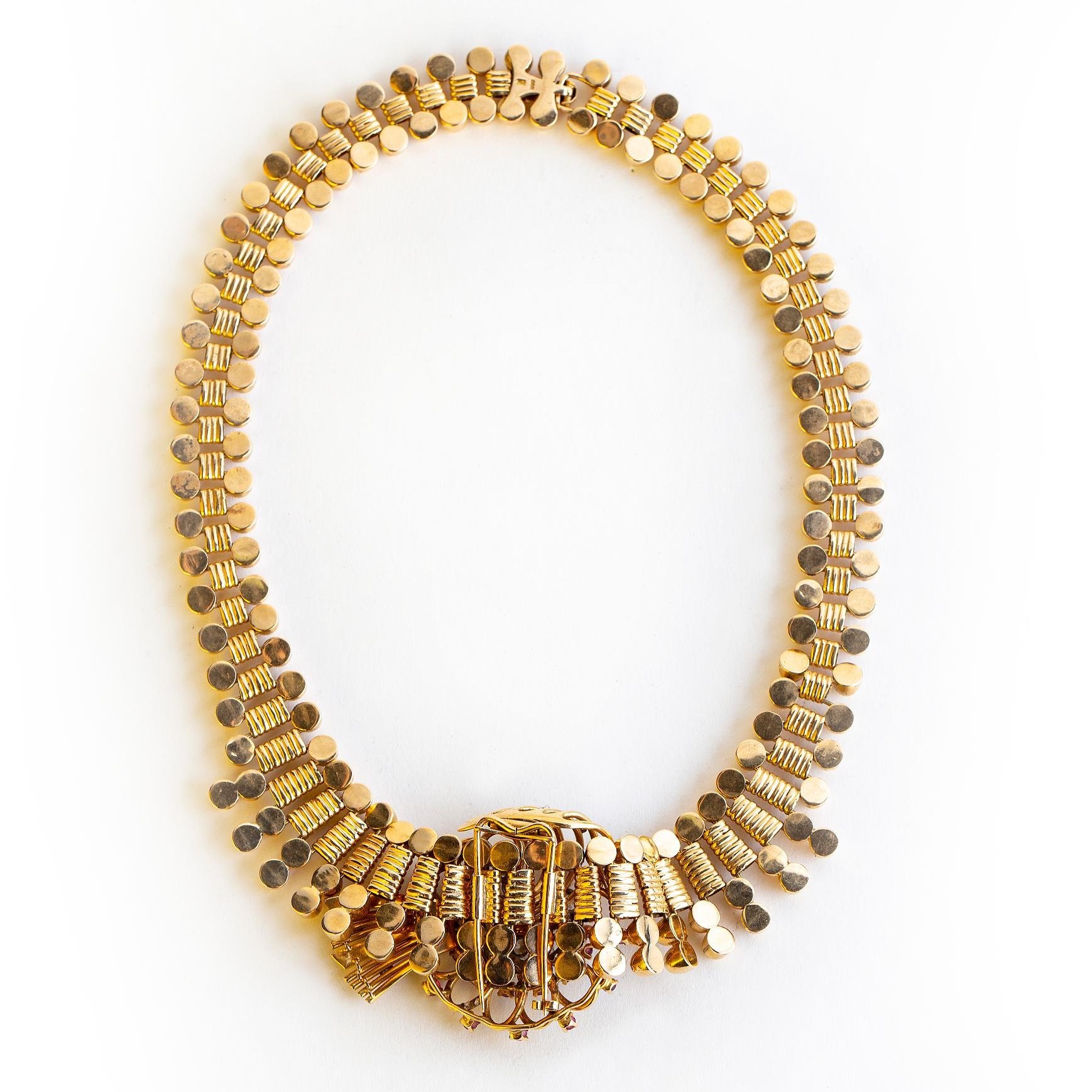 Collar y prendedor oro 18 K, platino, brillantes y rubíes - Imagen 2