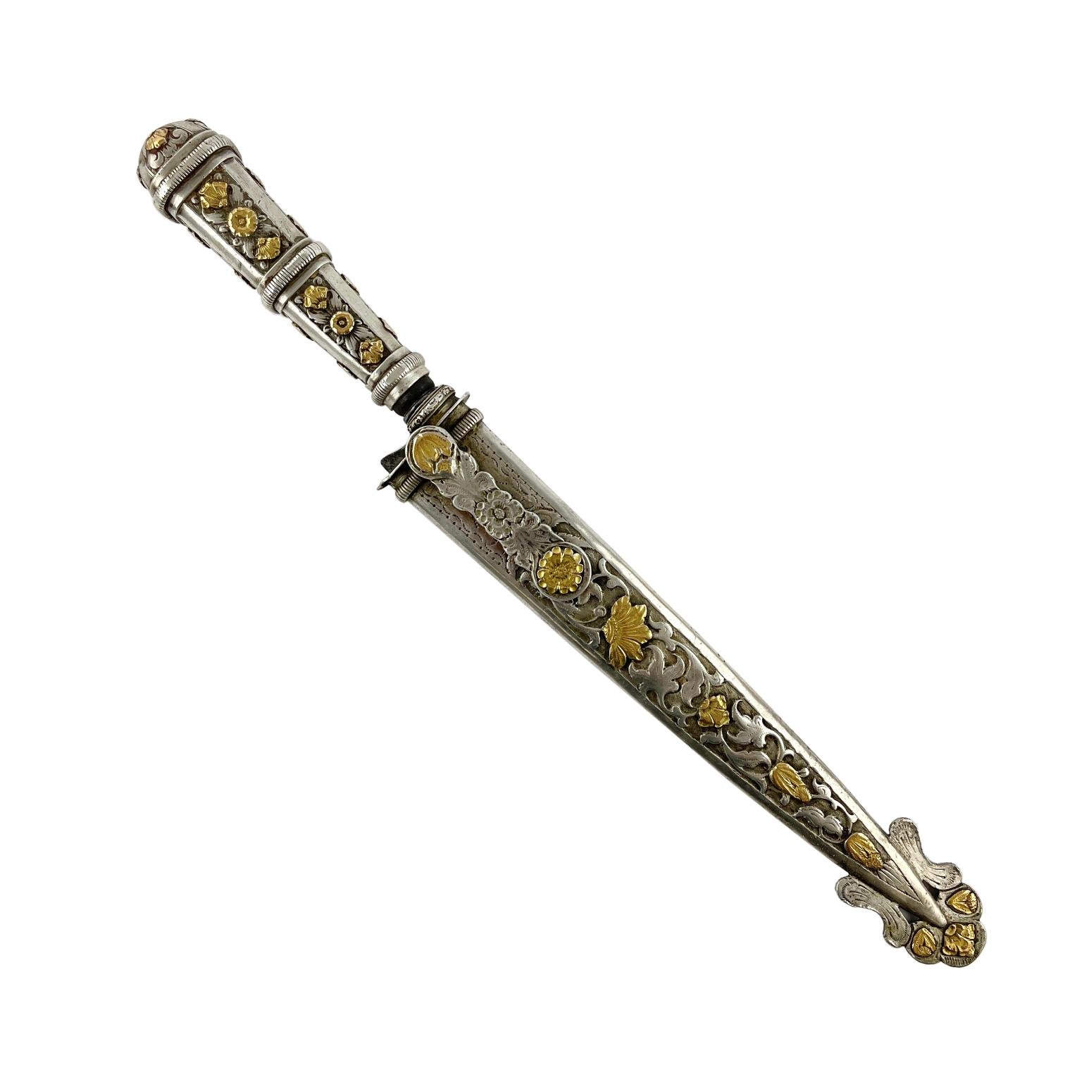 Cuchillo criollo "Sol" en plata y oro