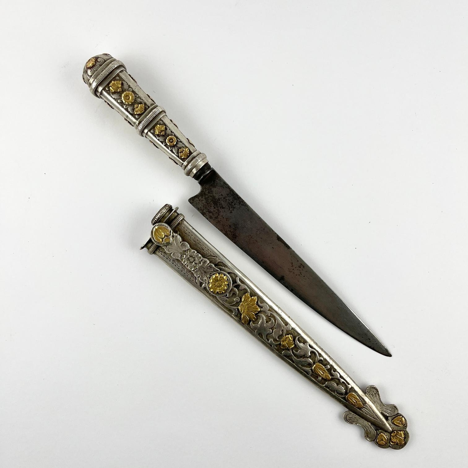 Cuchillo criollo "Sol" en plata y oro - Imagen 2