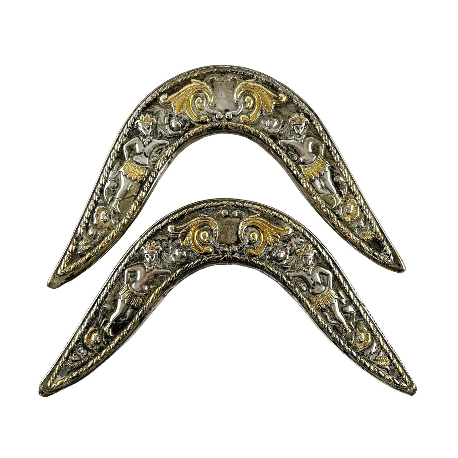 Par de cabezadas de recado en plata y oro