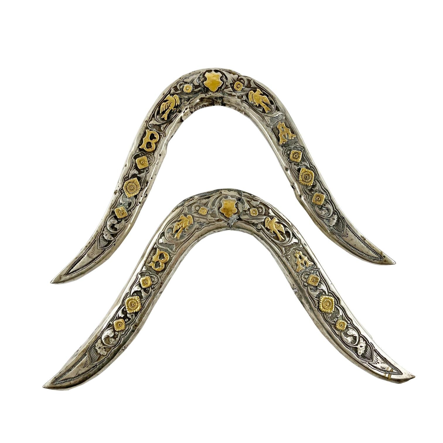 Par de cabezadas de recado en plata y oro