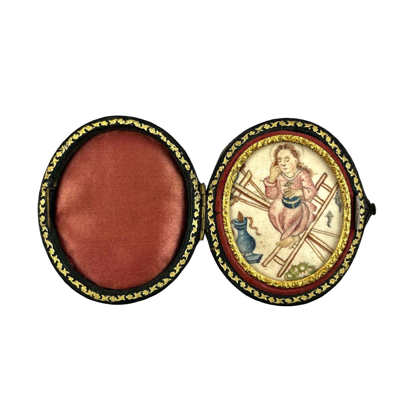 Relicario s. XIX con miniatura pintada a mano