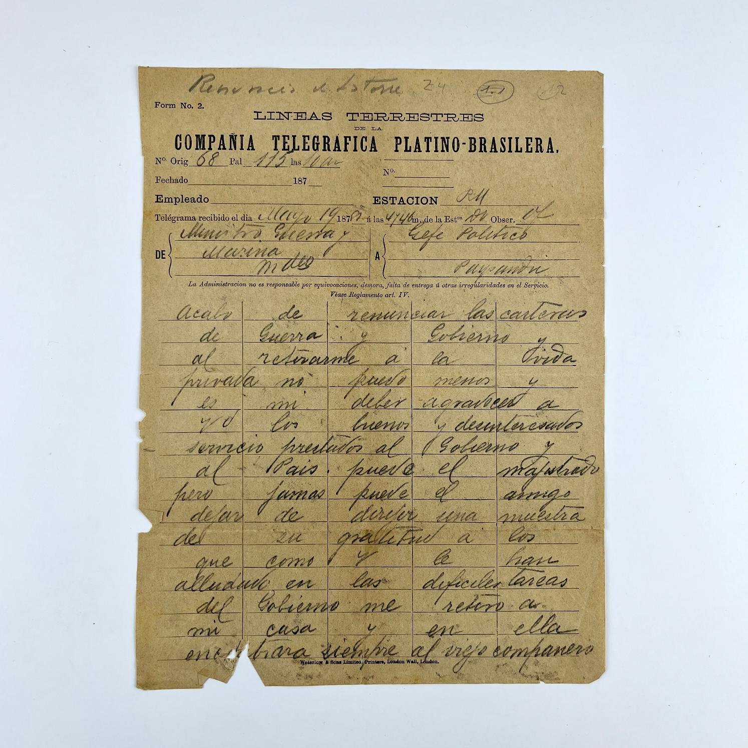 Telegrama Lorenzo Latorre