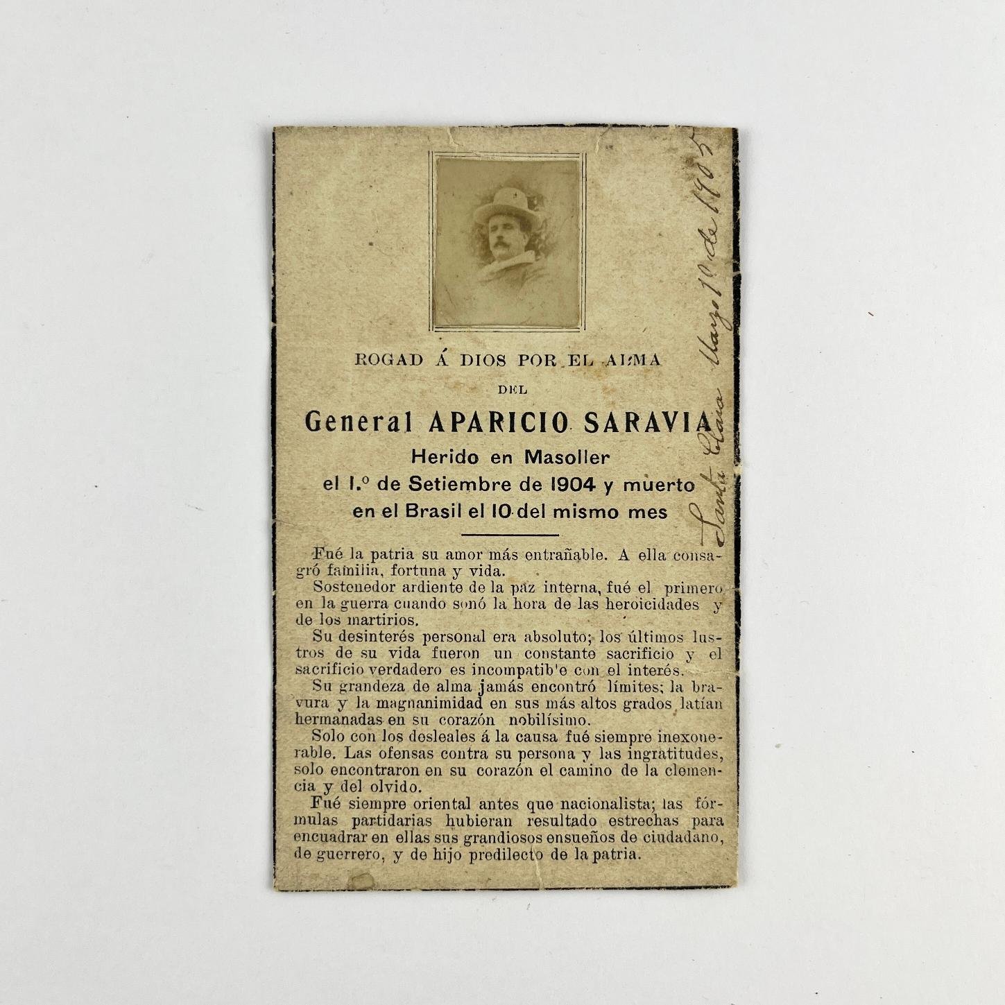 Tarjeta fúnebre Aparicio Saravia