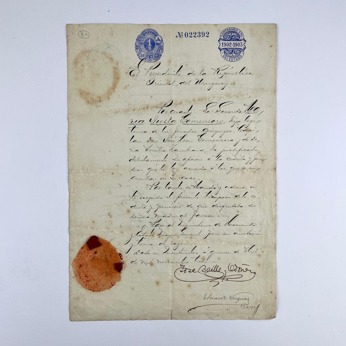 Documento José Batlle y Ordóñez