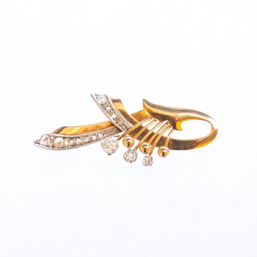 Prendedor oro 18 K amarillo, brillantes y diamantes