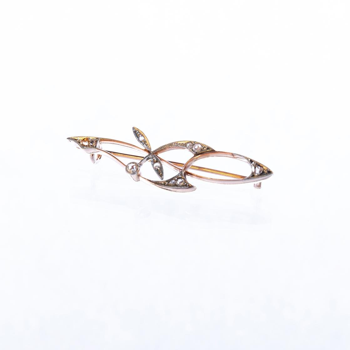 Prendedor art nouveau oro amarillo y blanco y diamantes