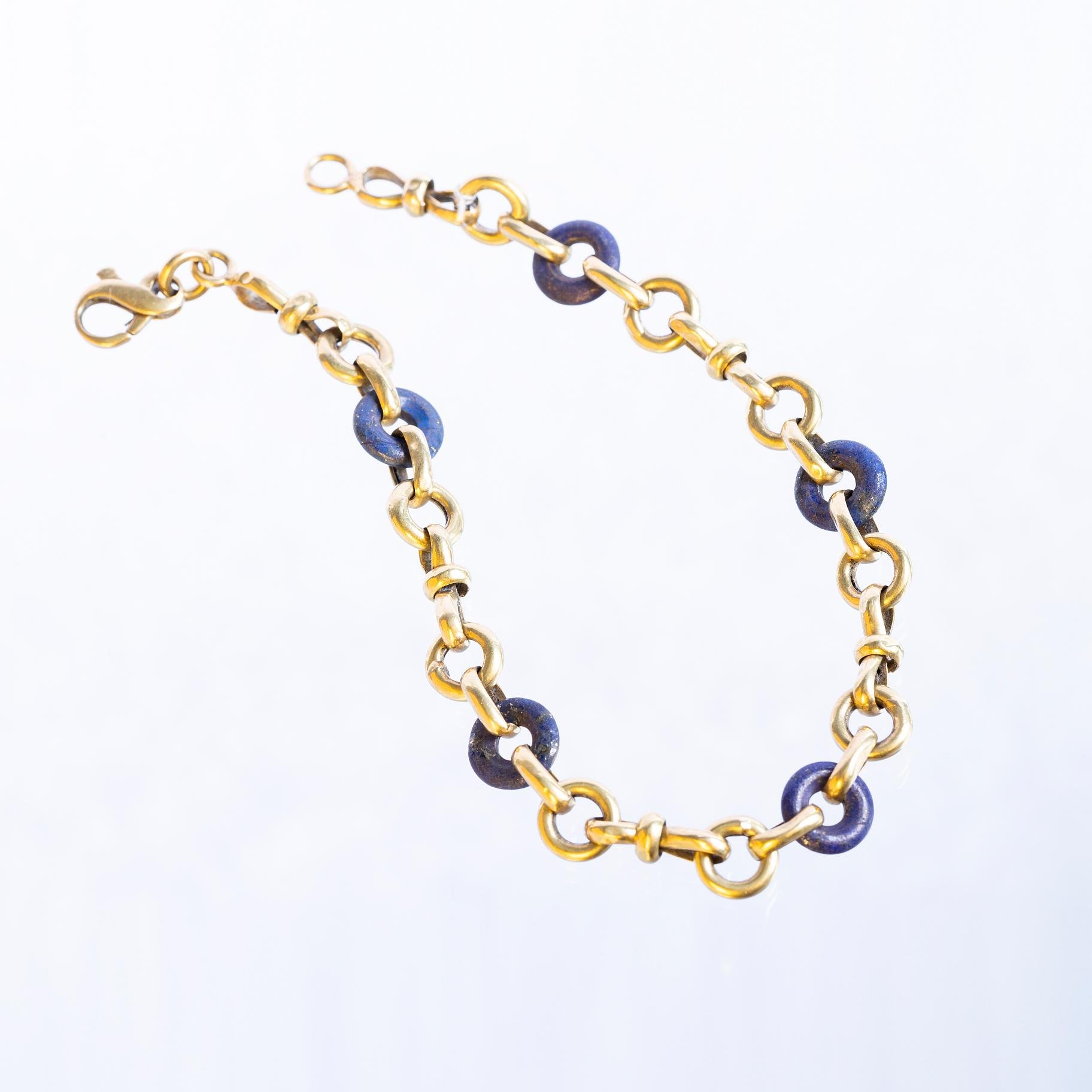 Pulsera oro 18 K amarillo y lapislázuli