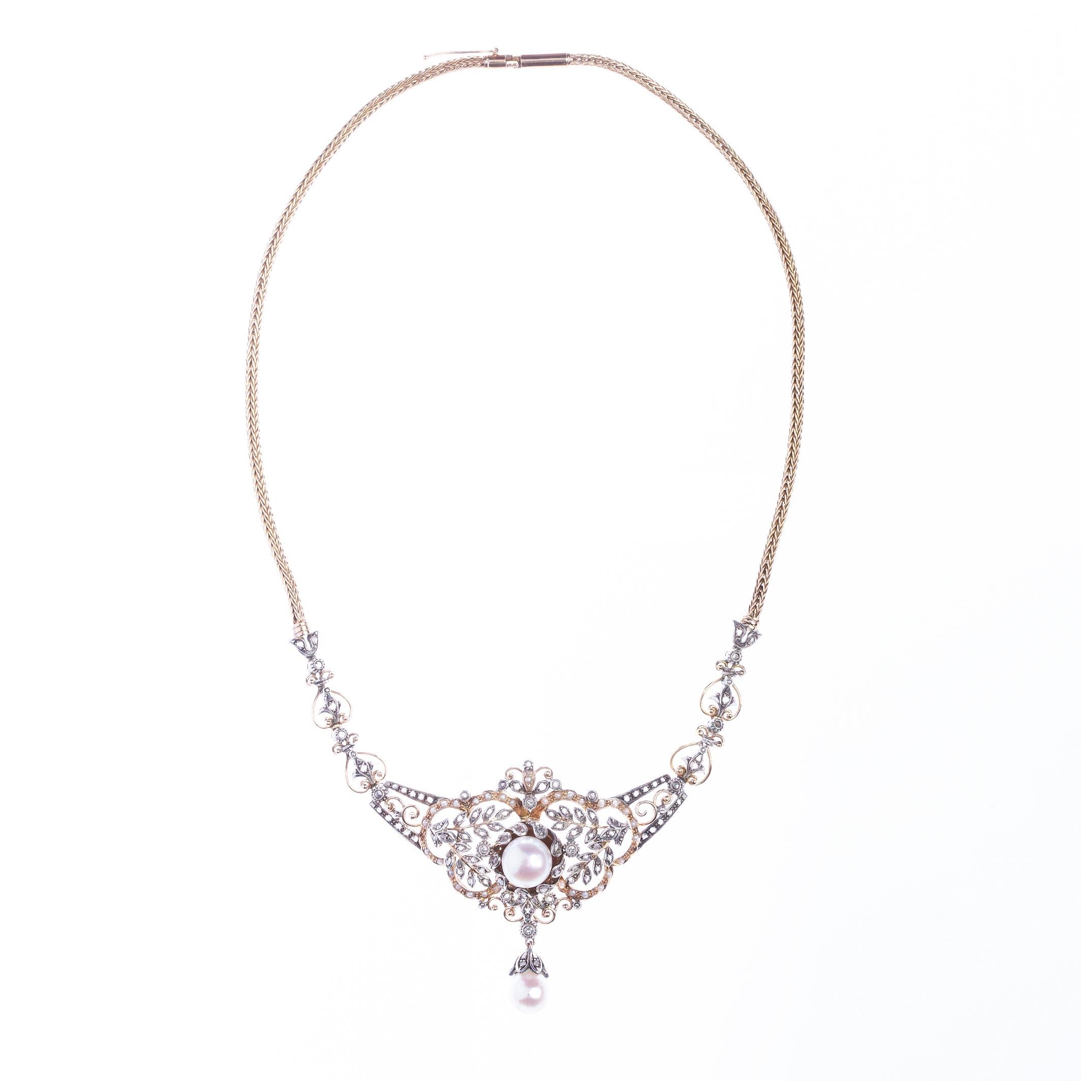Gargantilla victoriana oro 18 K amarillo, perla y diamantes