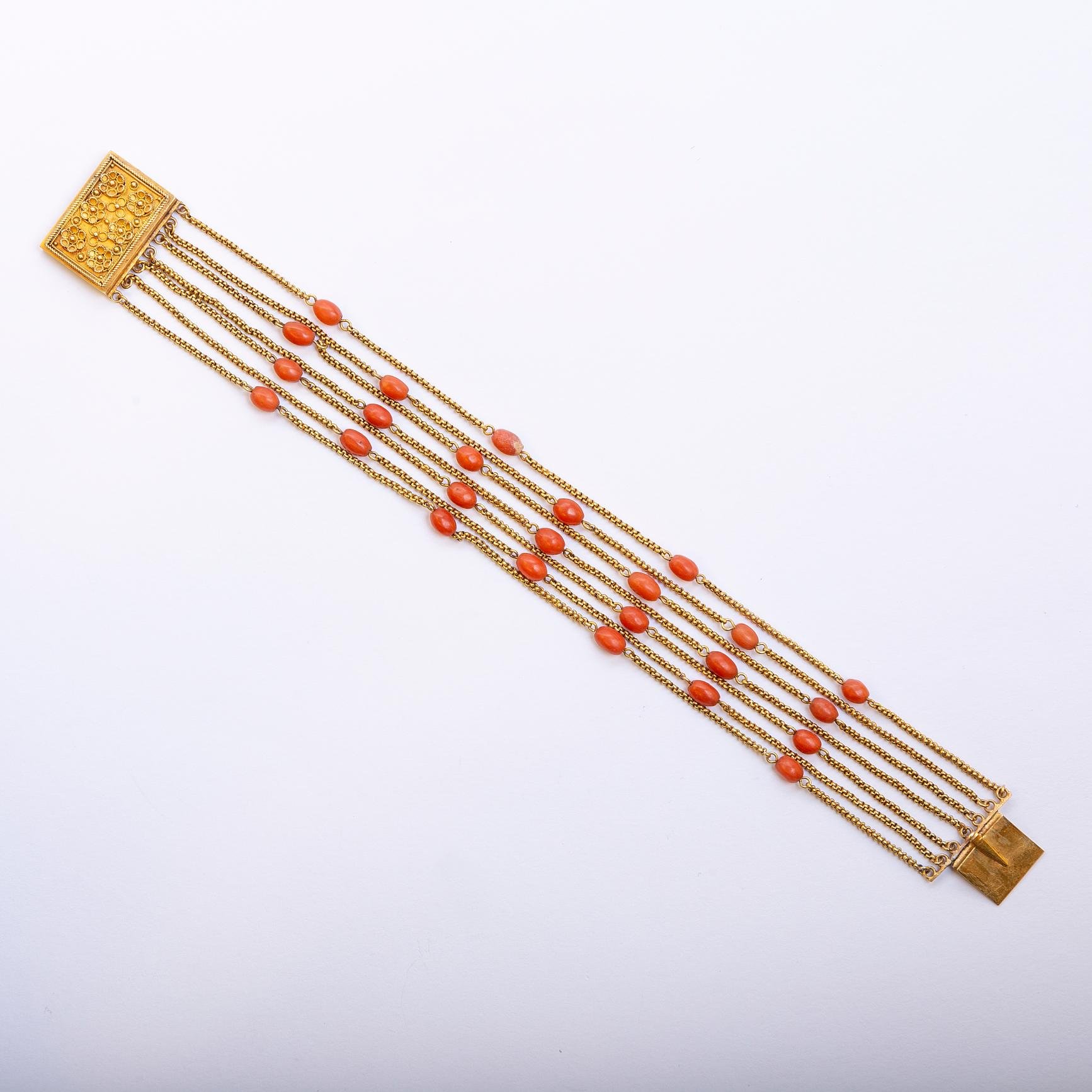 Conjunto collar y brazalete oro y coral
