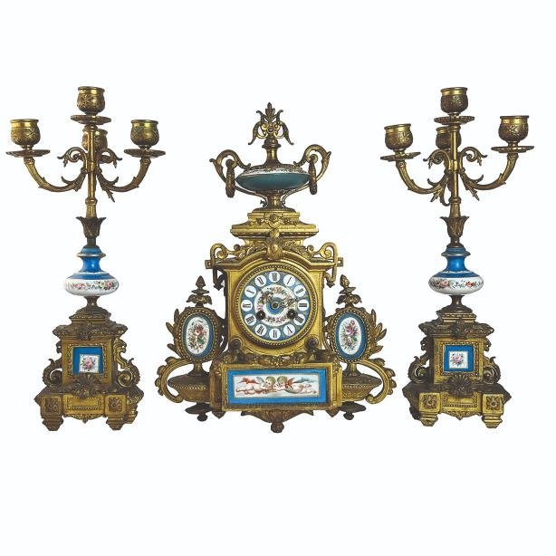 Garniture en bronce y porcelana estilo Sèvres