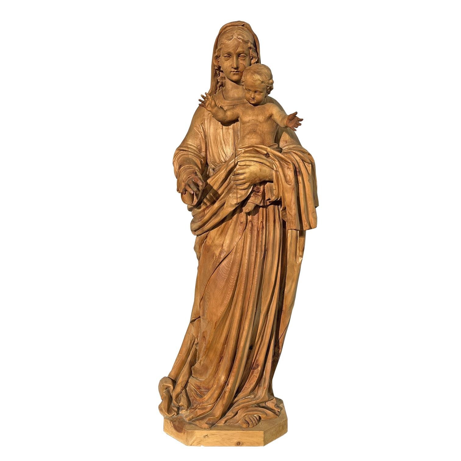 Escultura italiana s. XIX en pinotea "Virgen con niño"