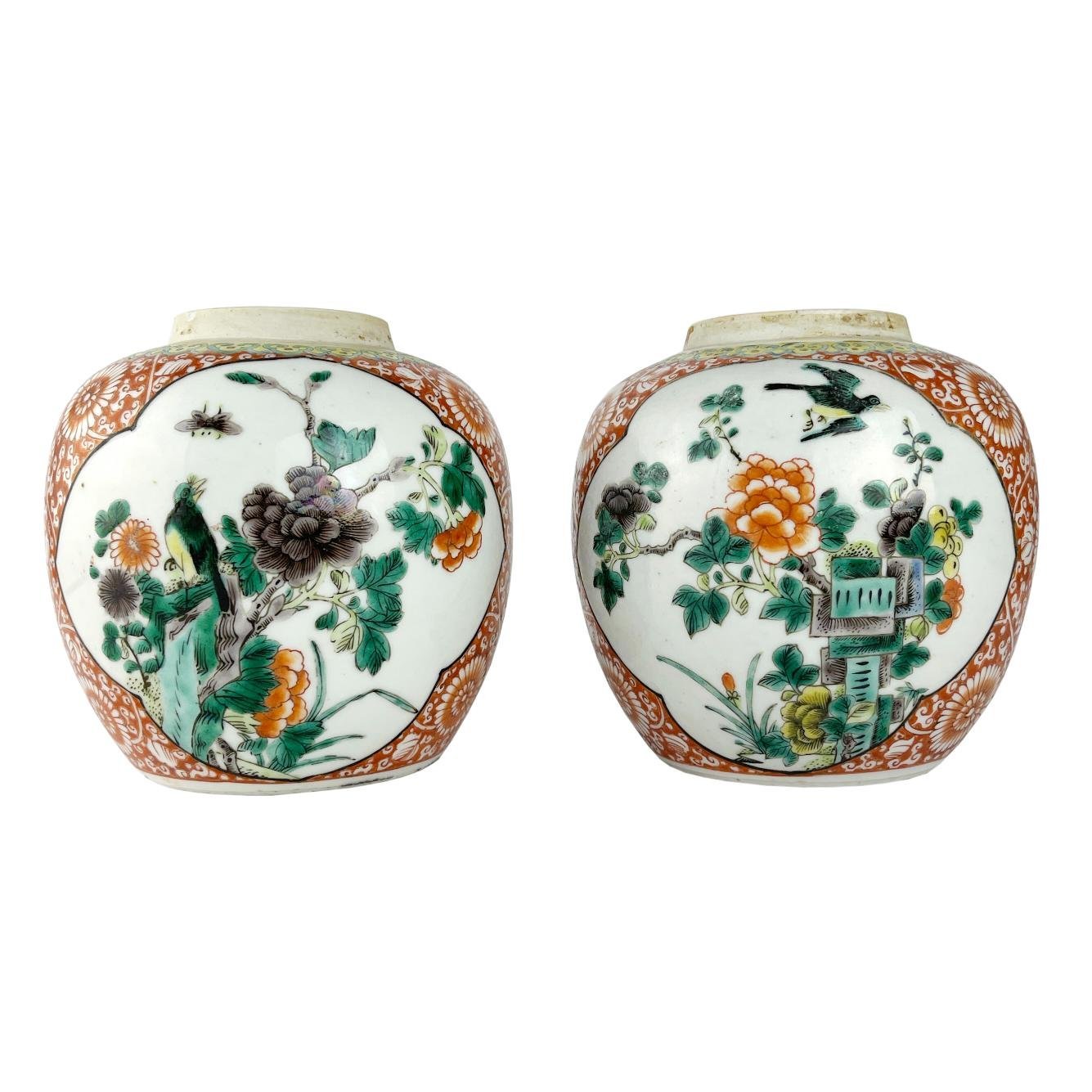 Par de jarrones chinos en porcelana familia verde