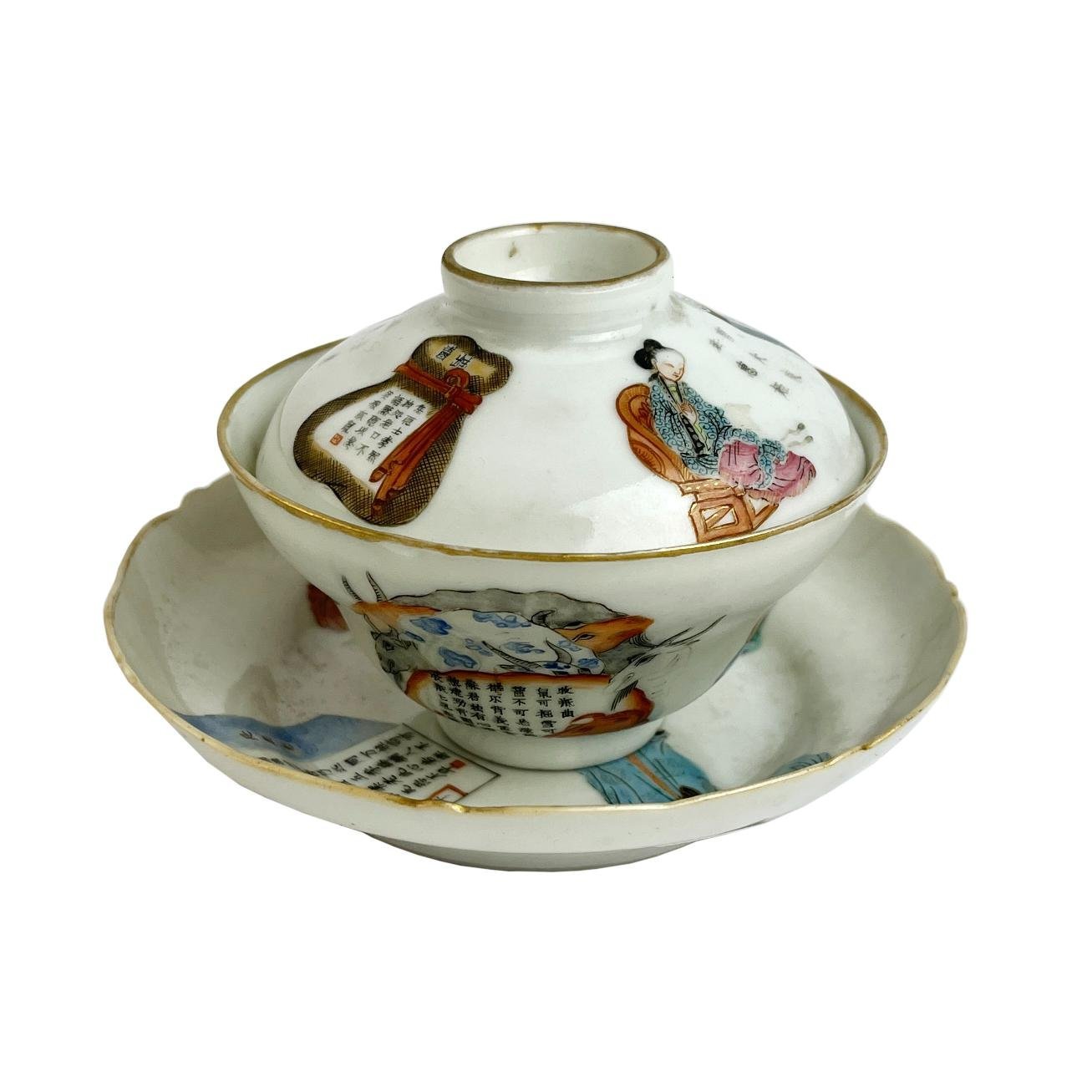 Taza de té china en porcelana familia rosa