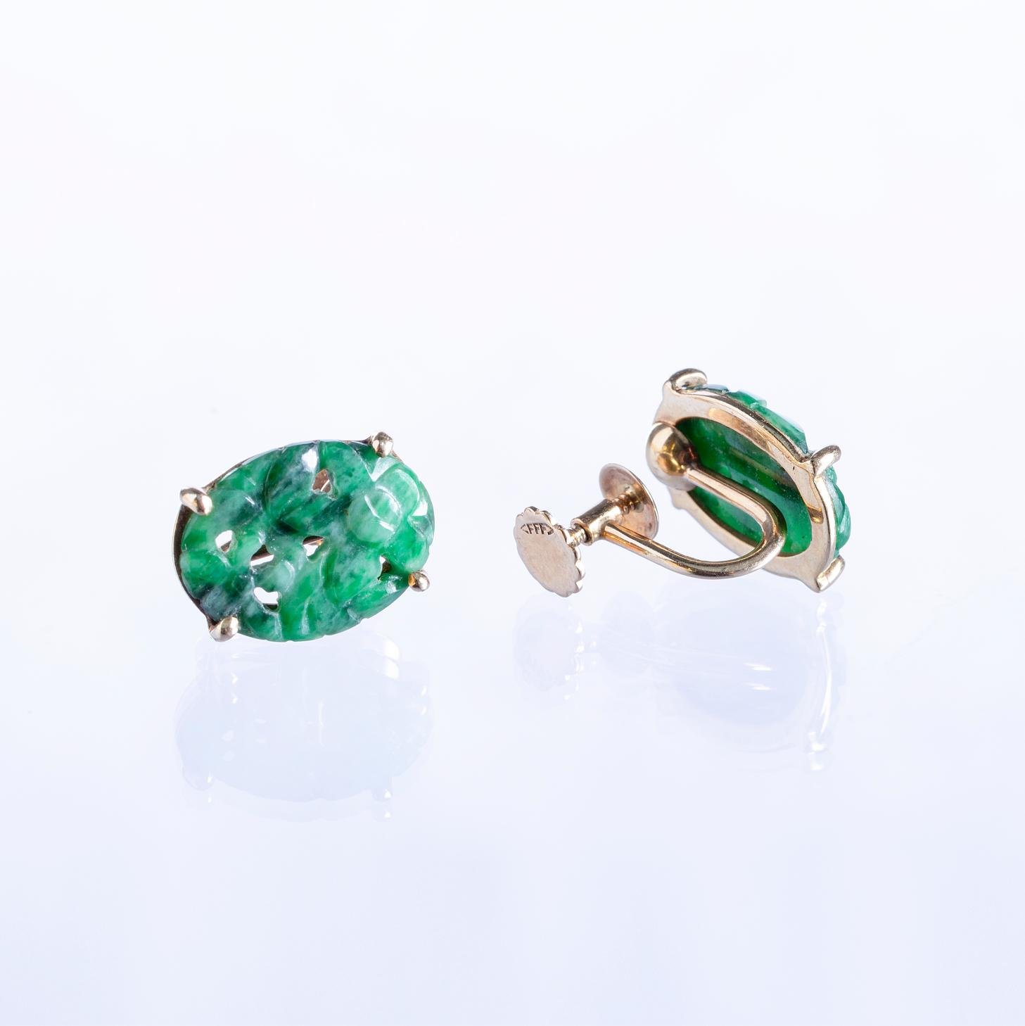 Caravanas oro 18 K amarillo y jade