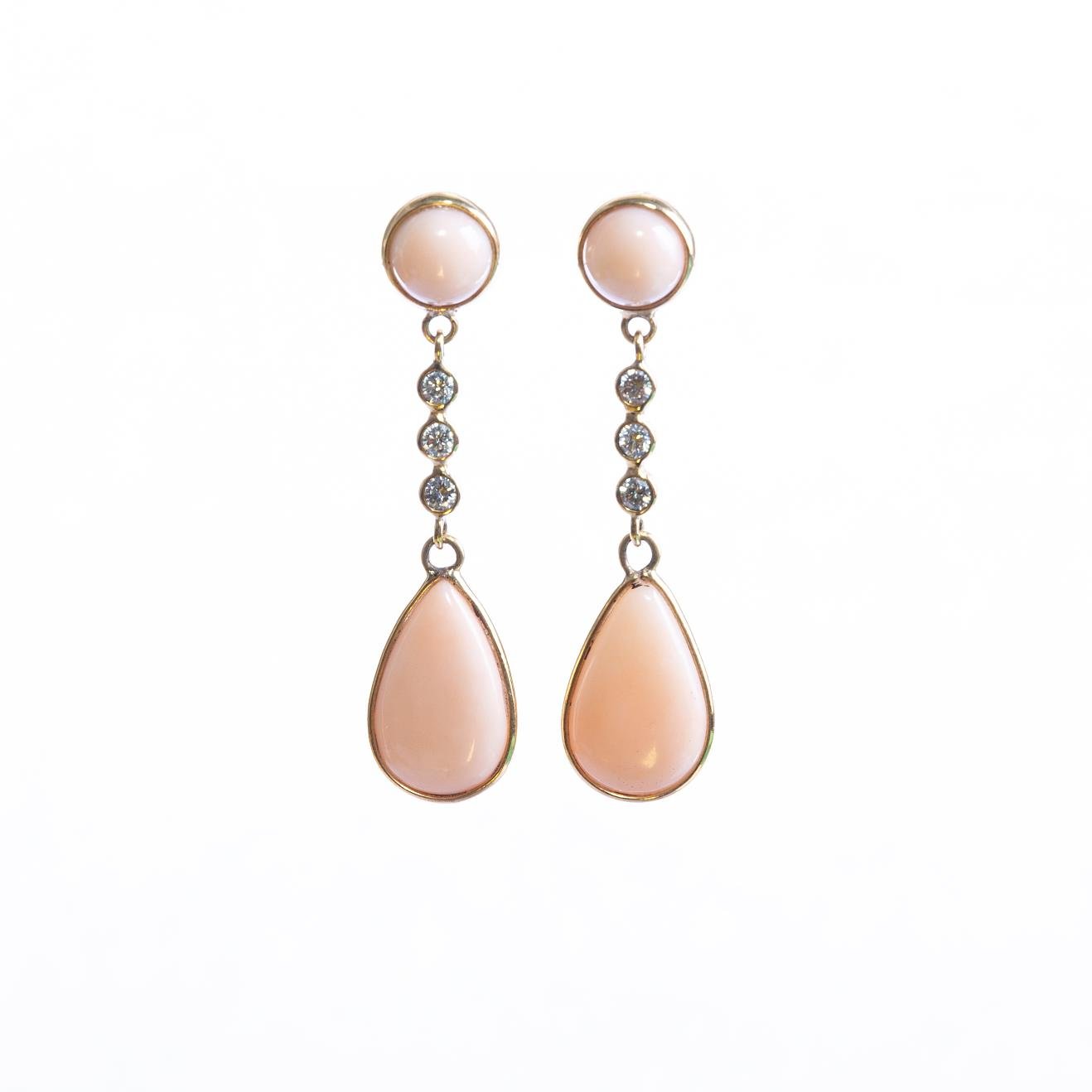 Caravanas oro 18 K amarillo, coral y brillantes