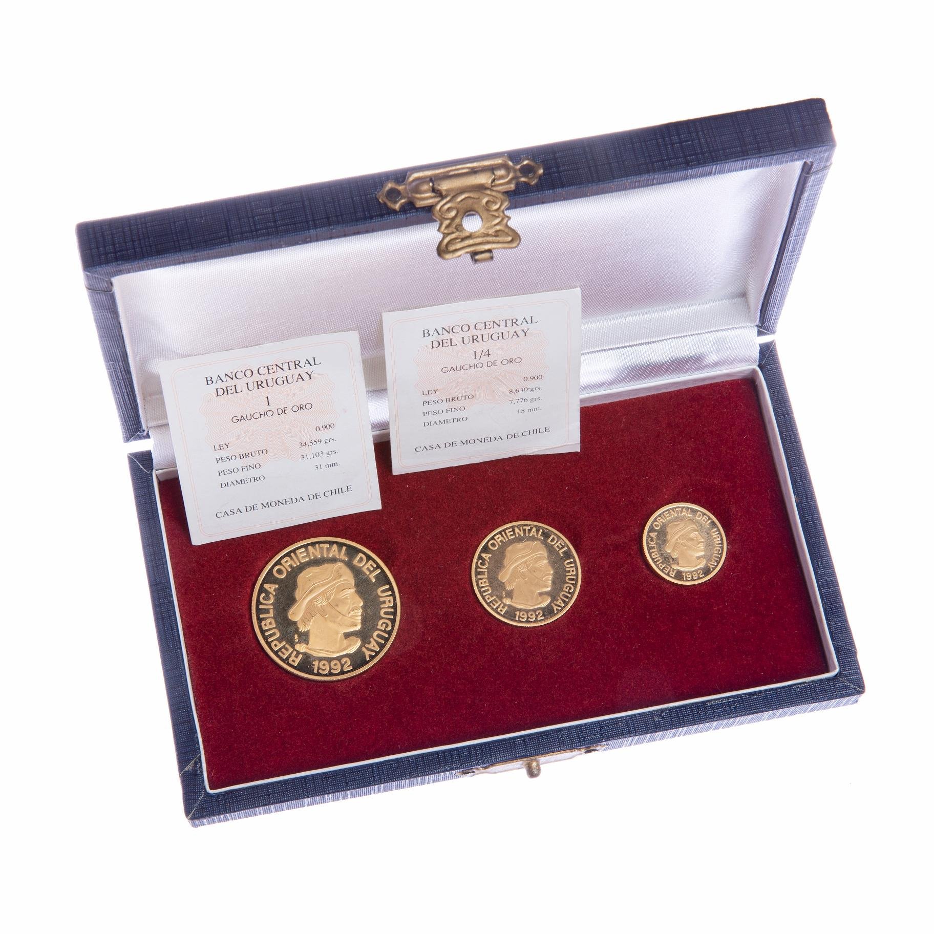 Set de 3 monedas oro Uruguay 1992