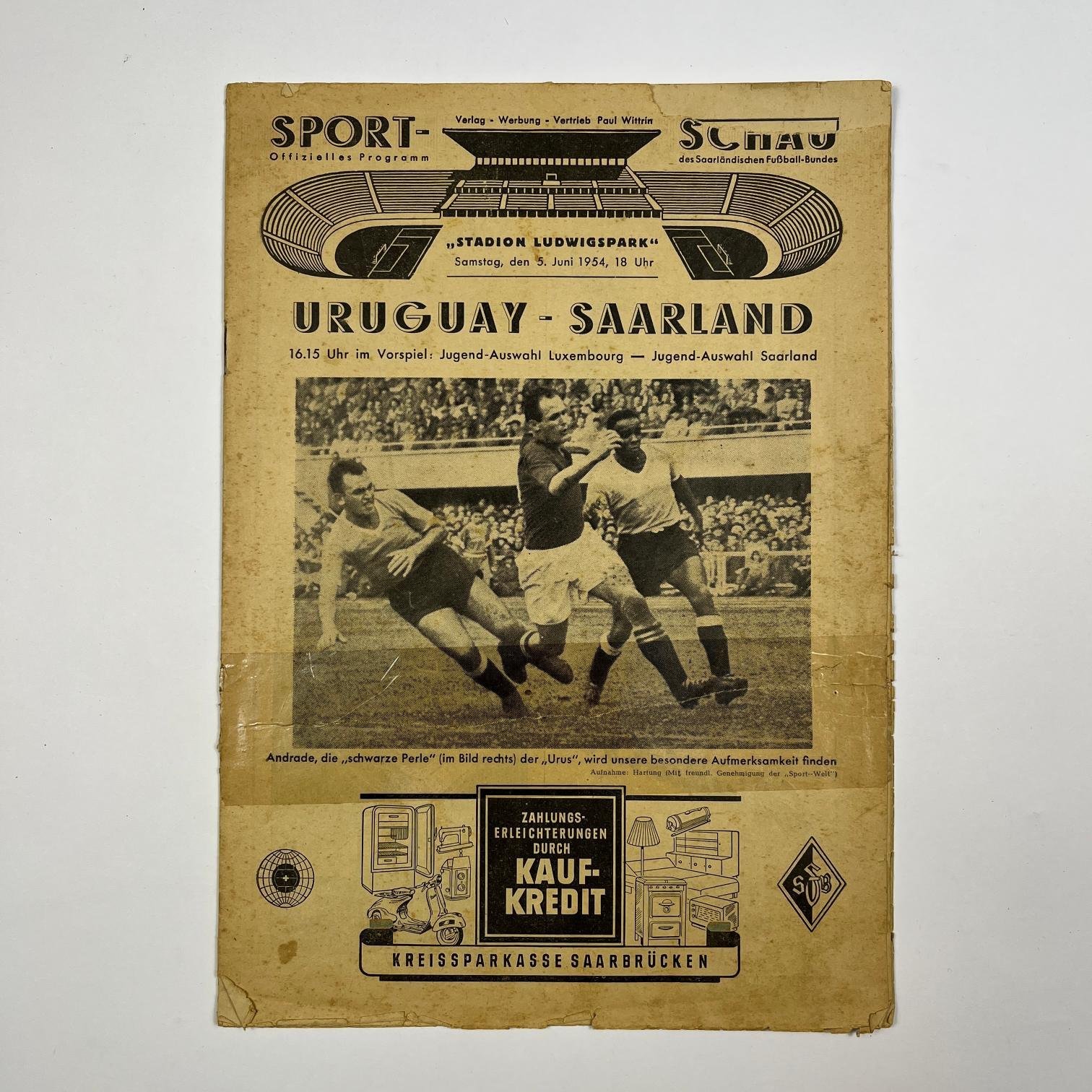 Programa del Amistoso selección del Protectorado de Sarre vs Uruguay 1954