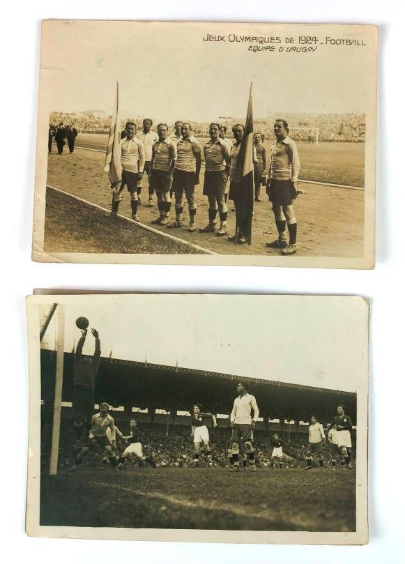 Cuatro fotografías en blanco y negro y dos postales relativas a los campeones de fútbol de los Juegos Olímpicos de París 1924