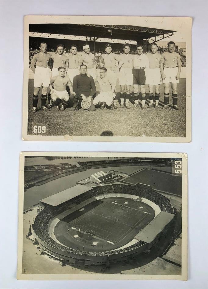 Cuatro fotografías en blanco y negro relativas a la categoría fútbol en los Juegos Olímpicos de Ámsterdam 1928