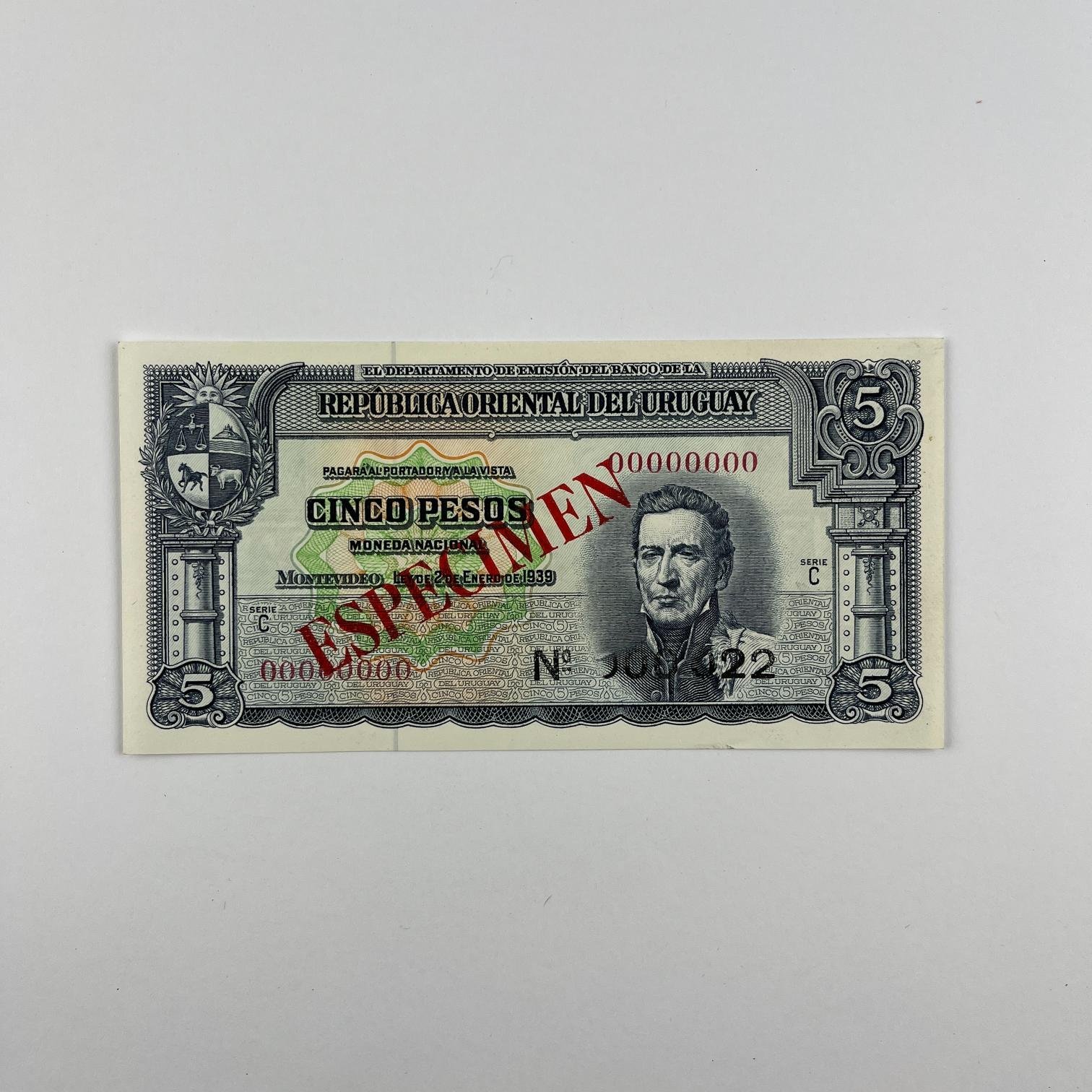Uruguay Billete Espécimen 5 Pesos