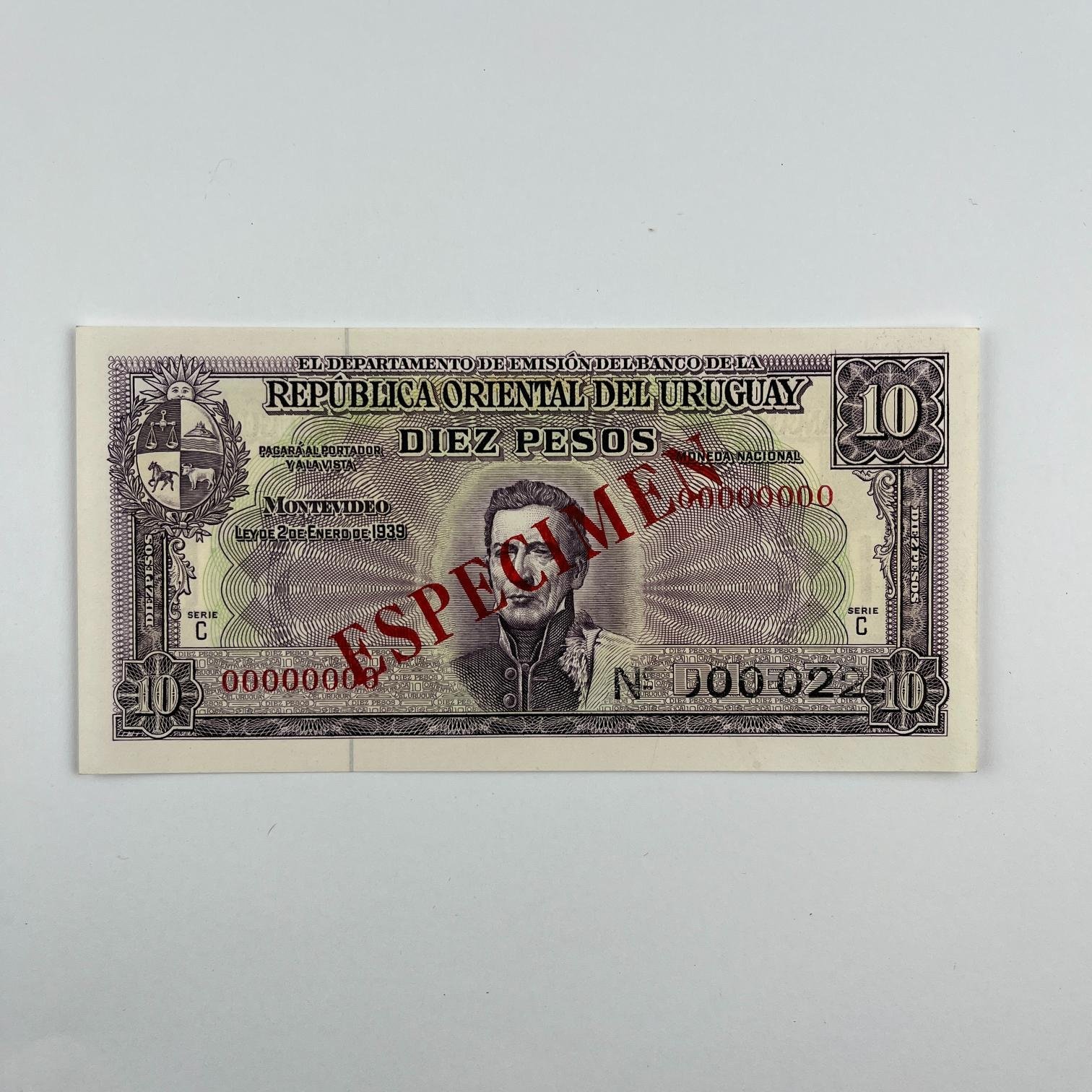 Uruguay Billete Espécimen 10 Pesos