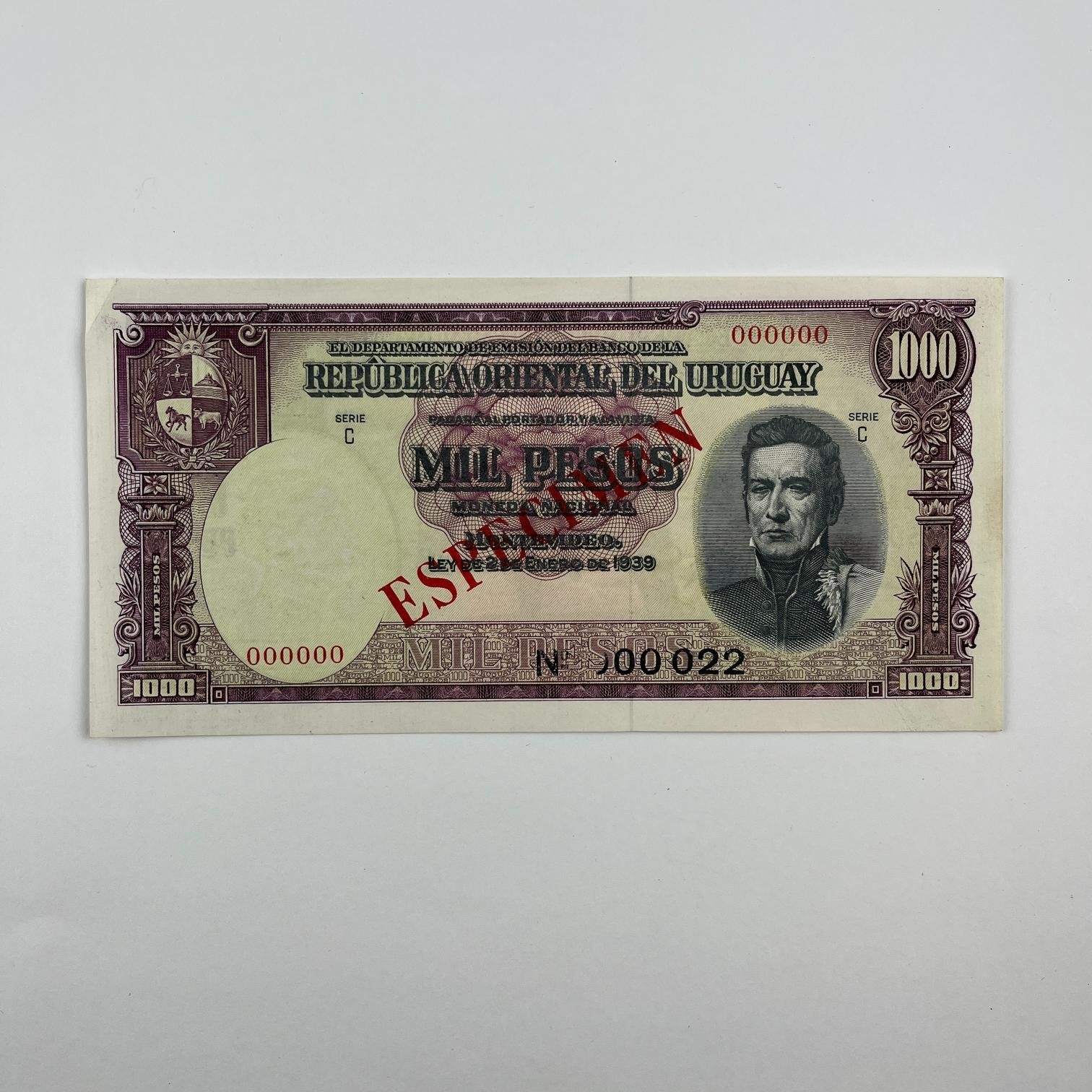 Uruguay Billete Espécimen 1.000 Pesos