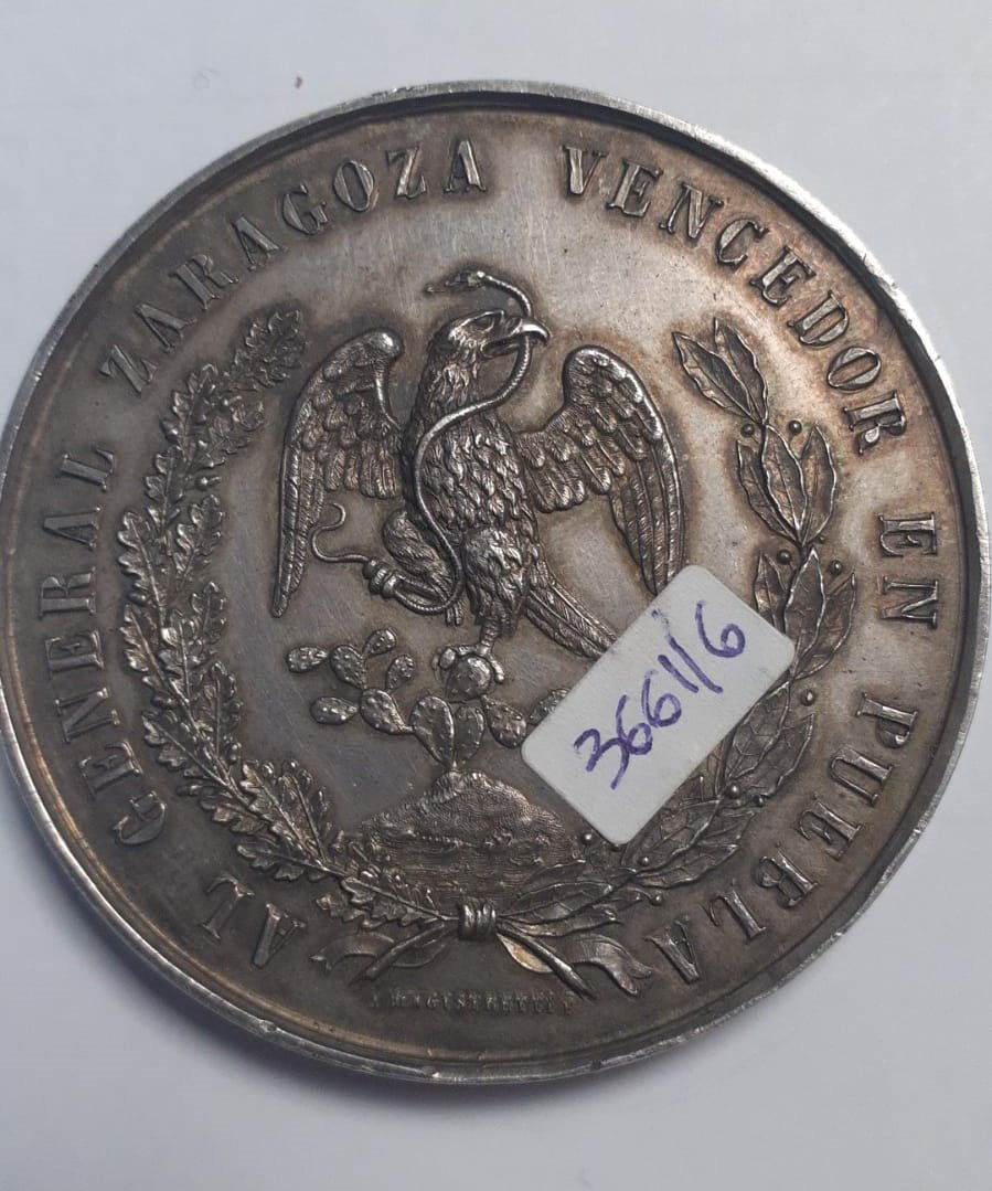Medalla Rara "Al General Zaragoza vencedor en Puebla”. 1862 - Imagen 2
