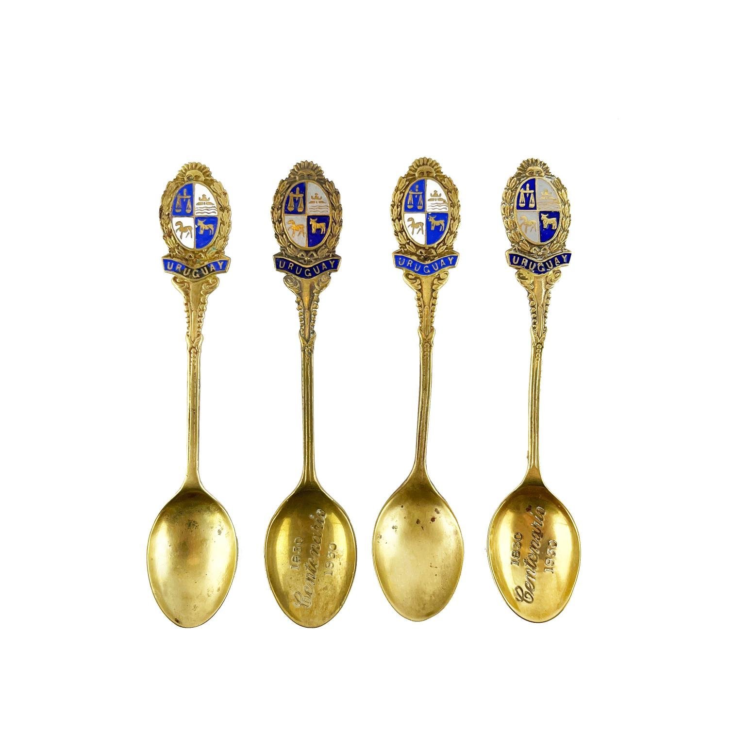 4 cucharitas Escudo Uruguayo conmemorativas 1830