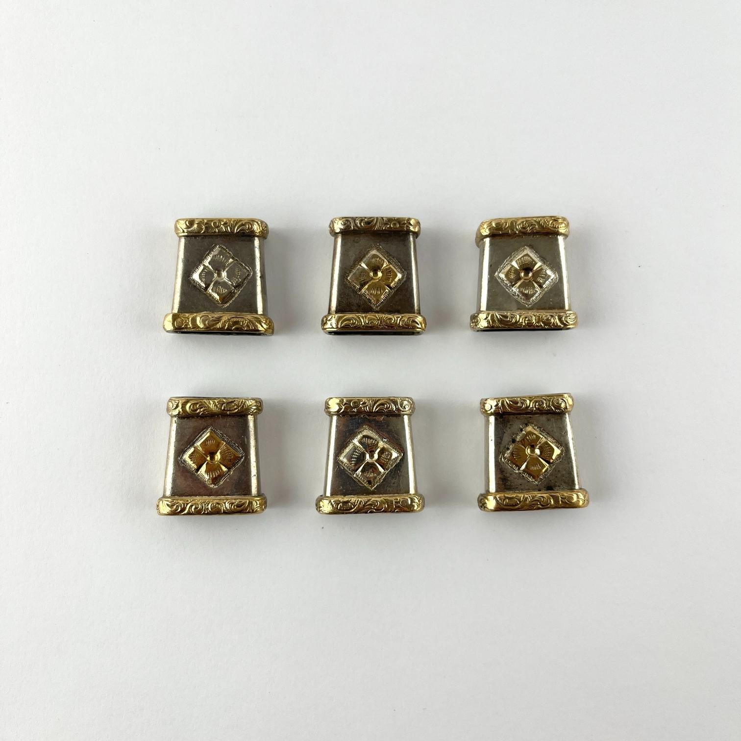 6 medios pasadores en plata y oro