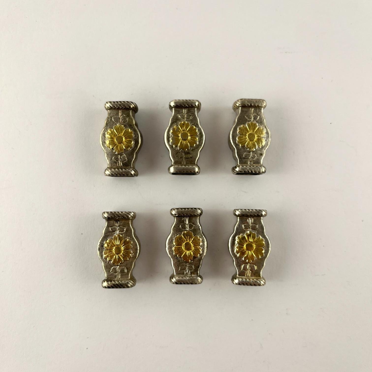 6 medios pasadores en plata y oro