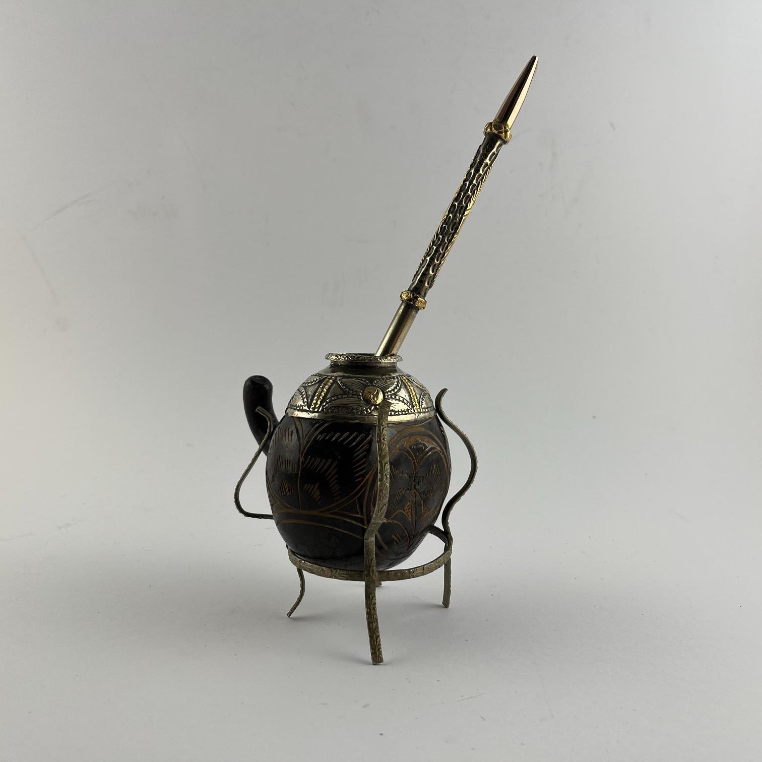 Mate con rabillo con plata y oro