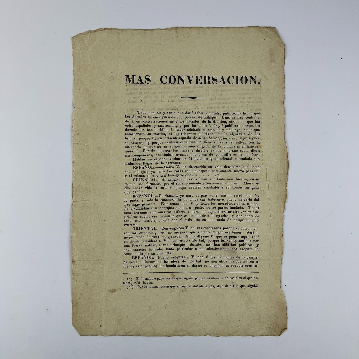 Panfleto "Más conversación" 1825