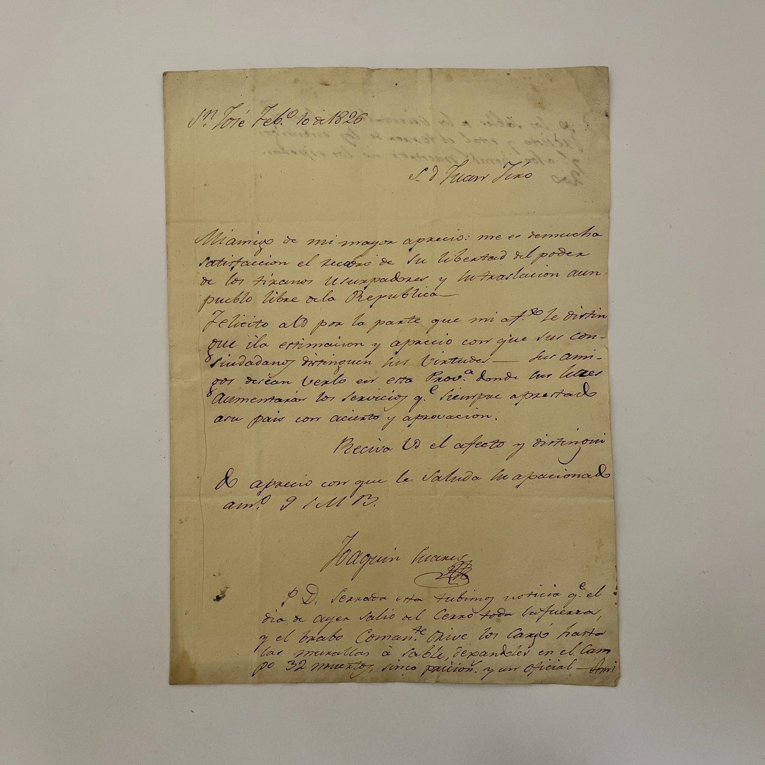 Carta de Joaquín Suárez a Francisco Giró 1826