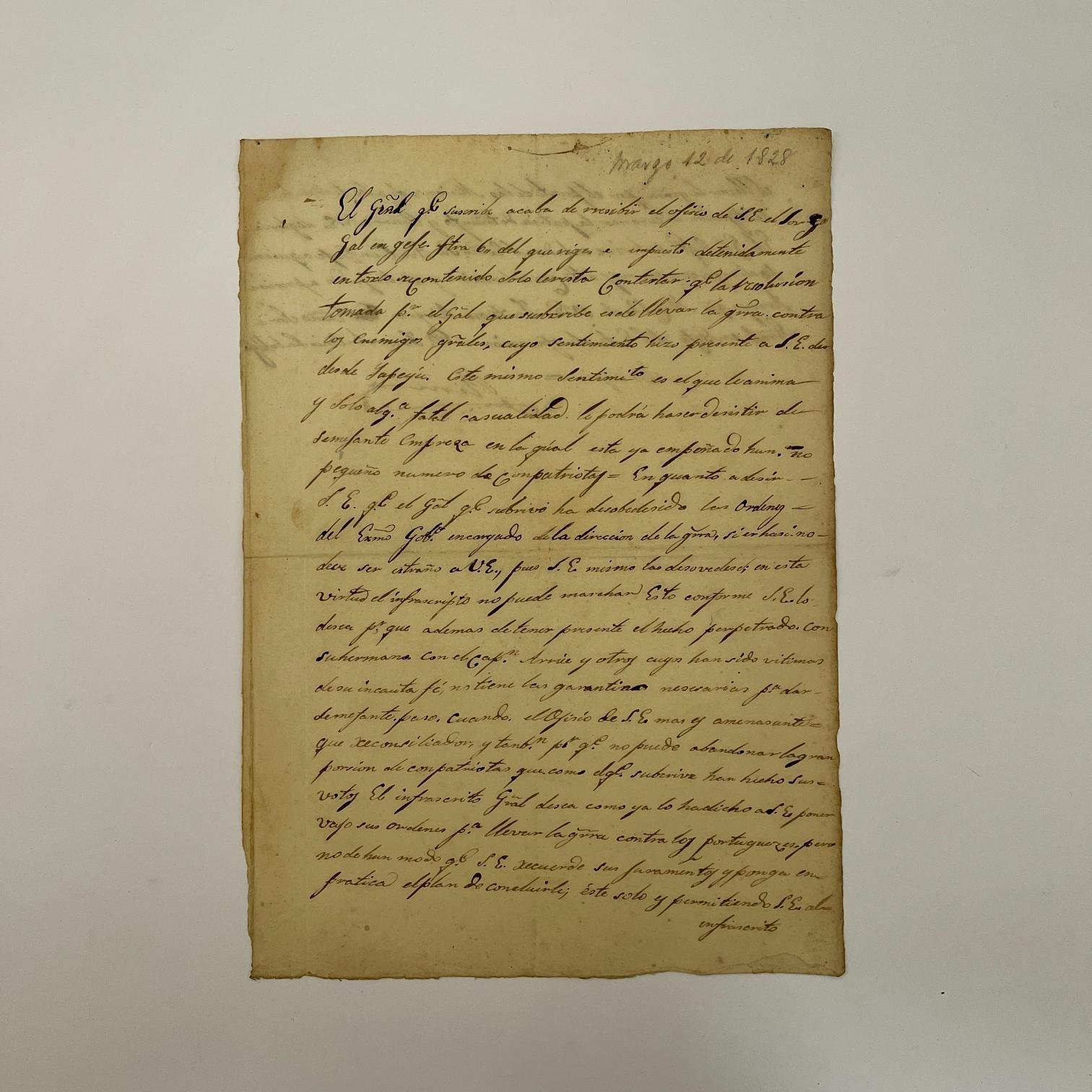Carta de Fructuoso Rivera a Juan Antonio Lavalleja 1828