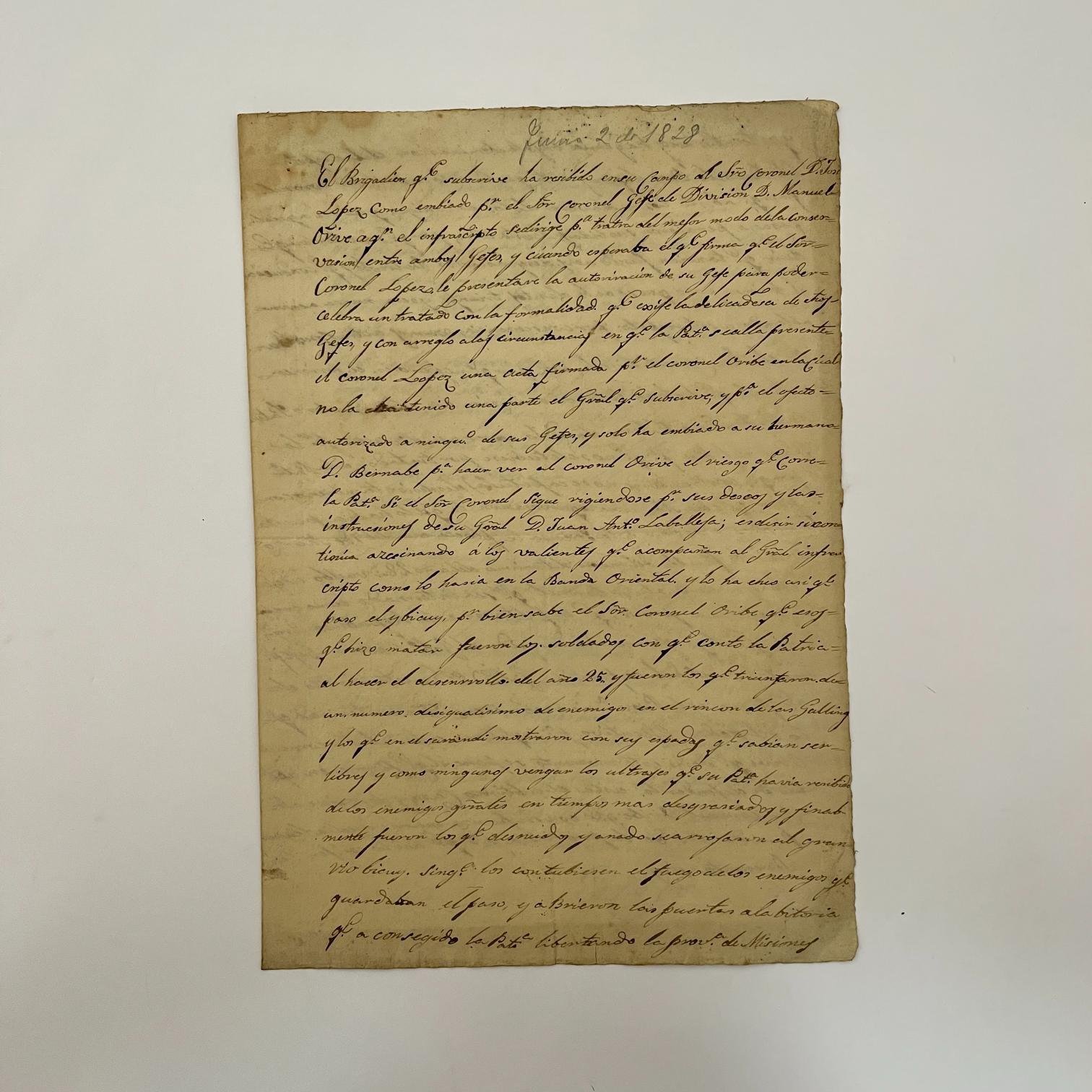 Carta de Fructuoso Rivera a Manuel Oribe 1828