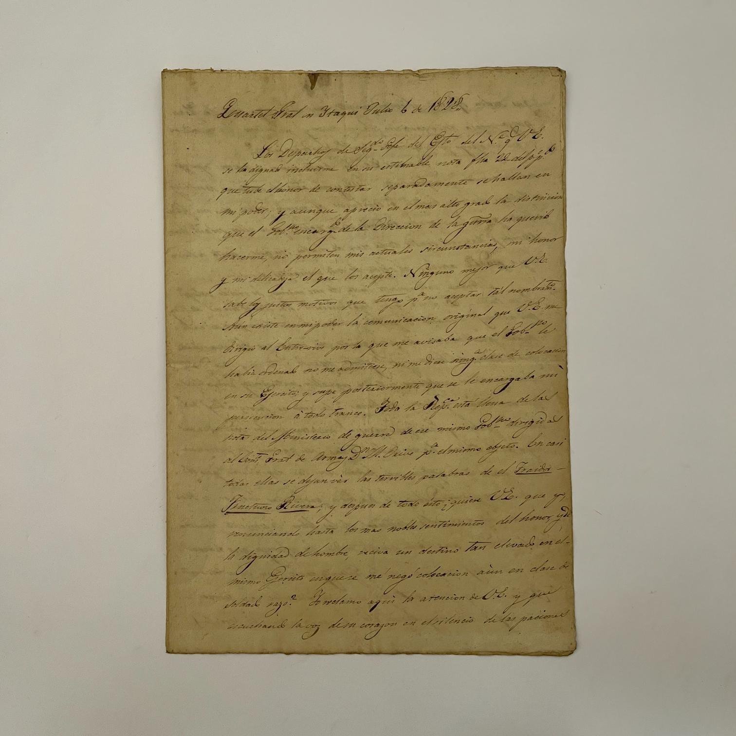 Carta de Fructuoso Rivera a Estanislao López 1828